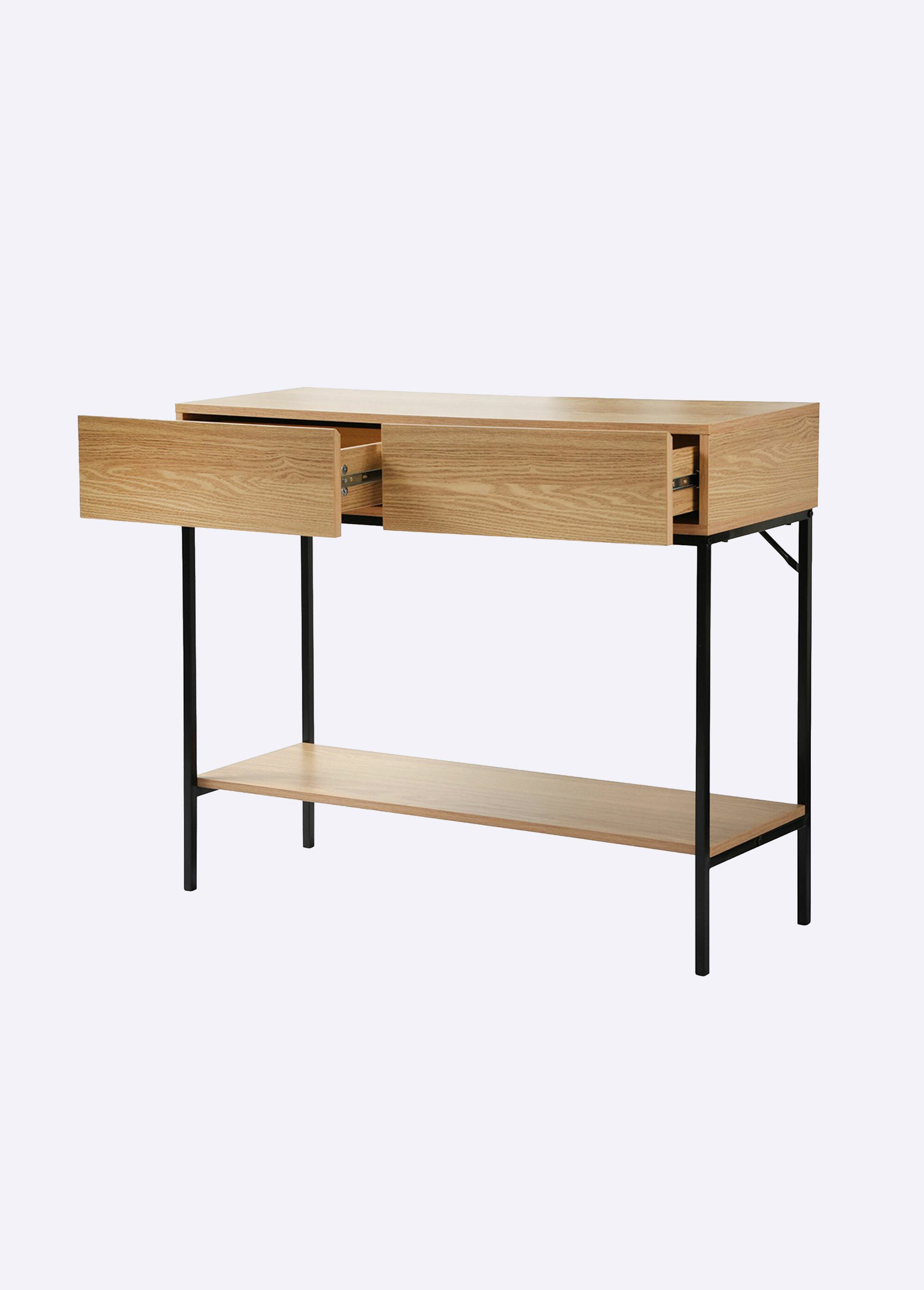 TESSA Console décor chêne, pieds métal