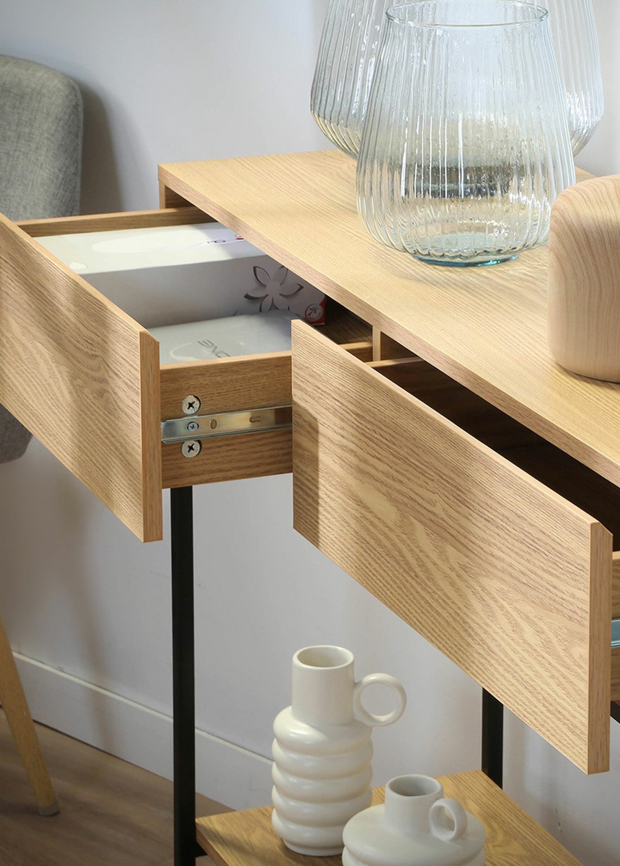 TESSA Console décor chêne, pieds métal MARRON CAL-13362133 DE2