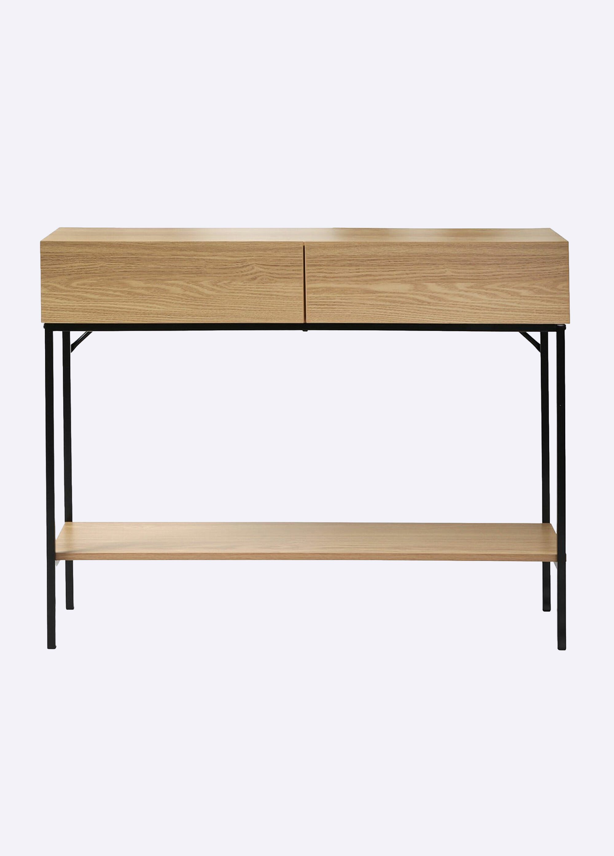 TESSA Console décor chêne, pieds métal