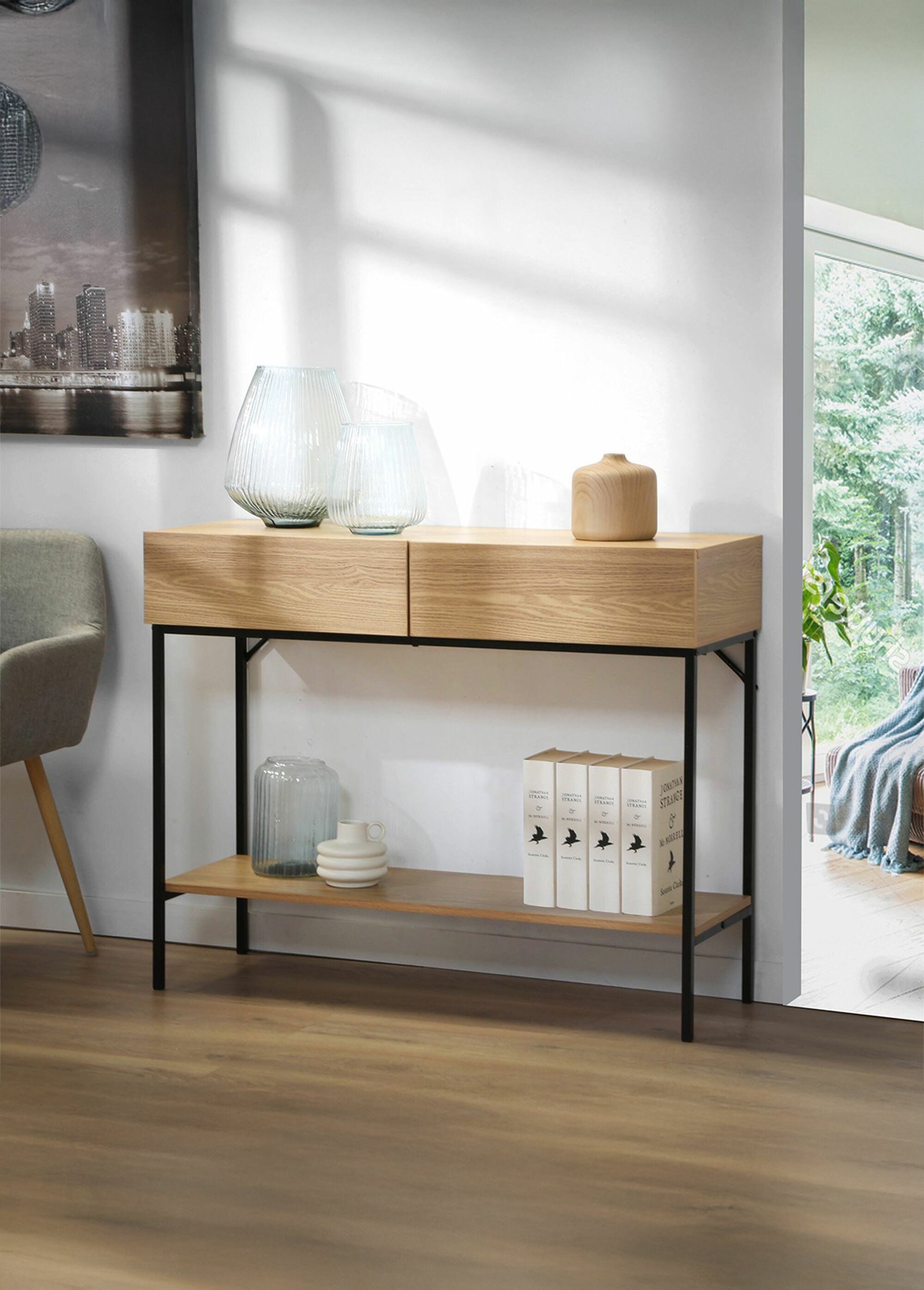 TESSA Console décor chêne, pieds métal MARRON CAL-13362133 SI1