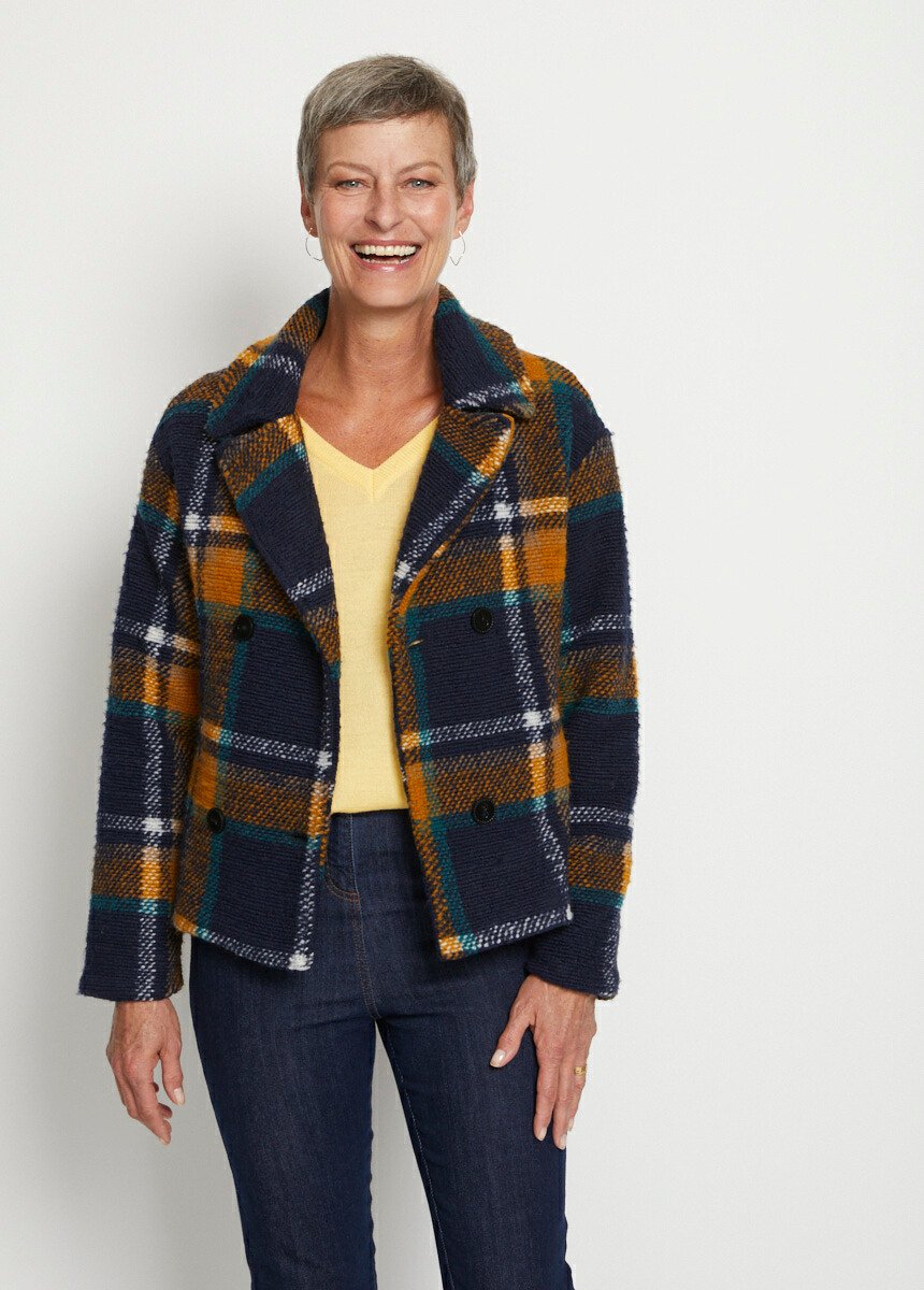 Veste manteau col tailleur tissu carreaux