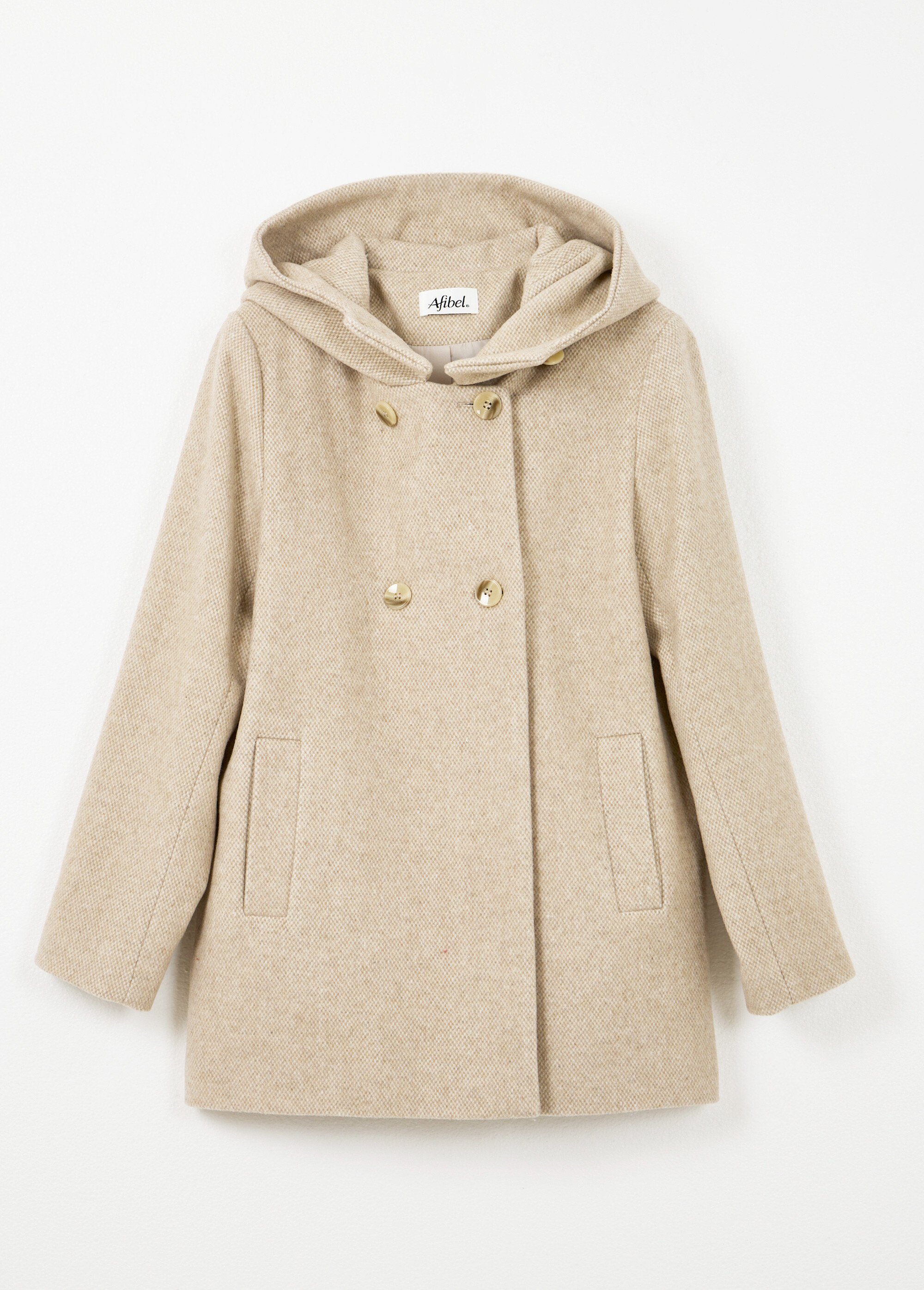 Veste manteau lainage tweed double boutonnage capuche Femme Beige TIDA AP1