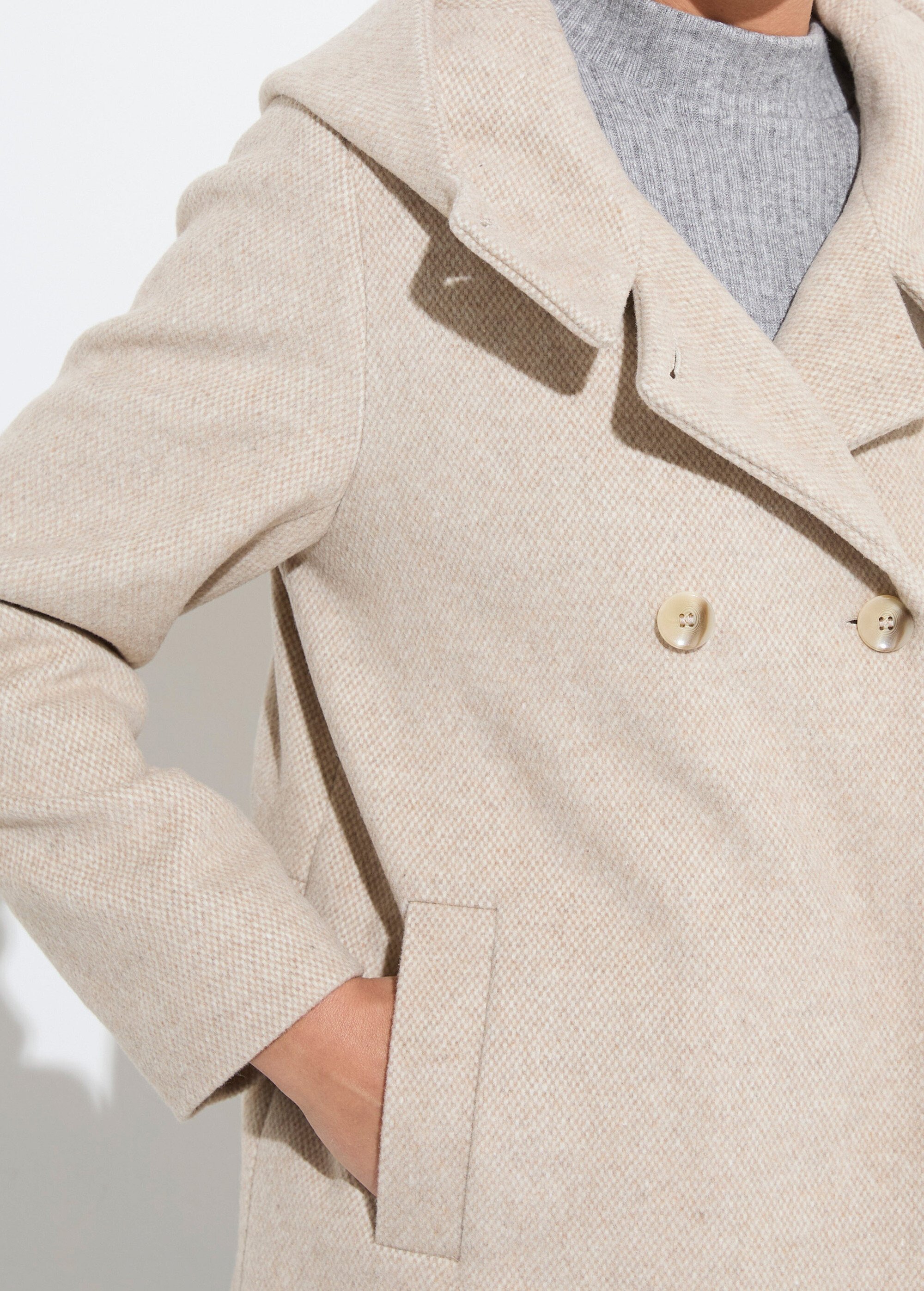 Veste manteau lainage tweed double boutonnage capuche Femme Beige TIDA DE1