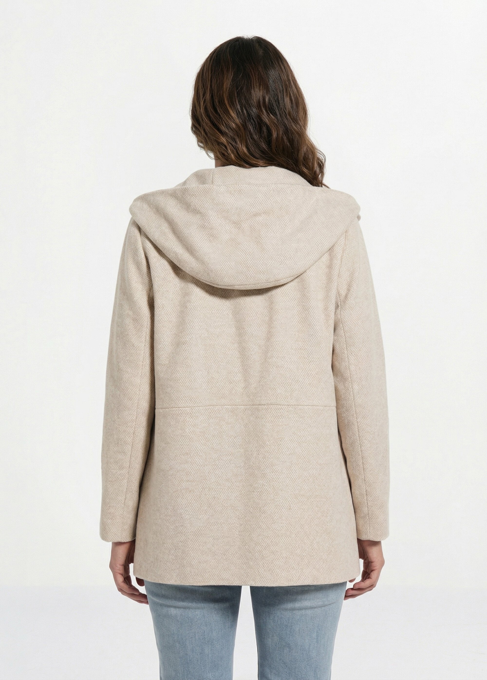 Veste manteau lainage tweed double boutonnage capuche