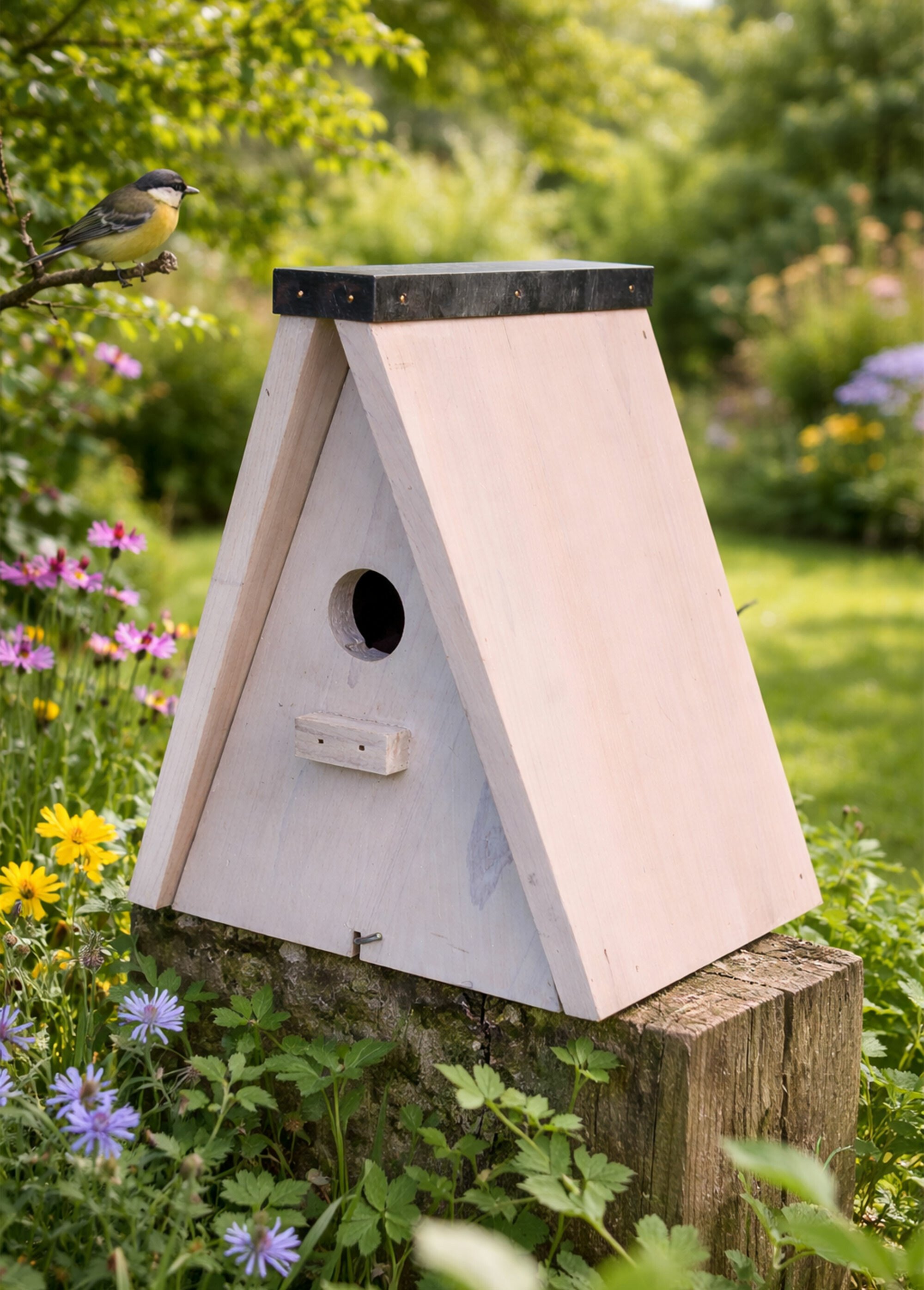 Nichoir design pyramide en bois FSC BLANC RIG-00006092EL SI1