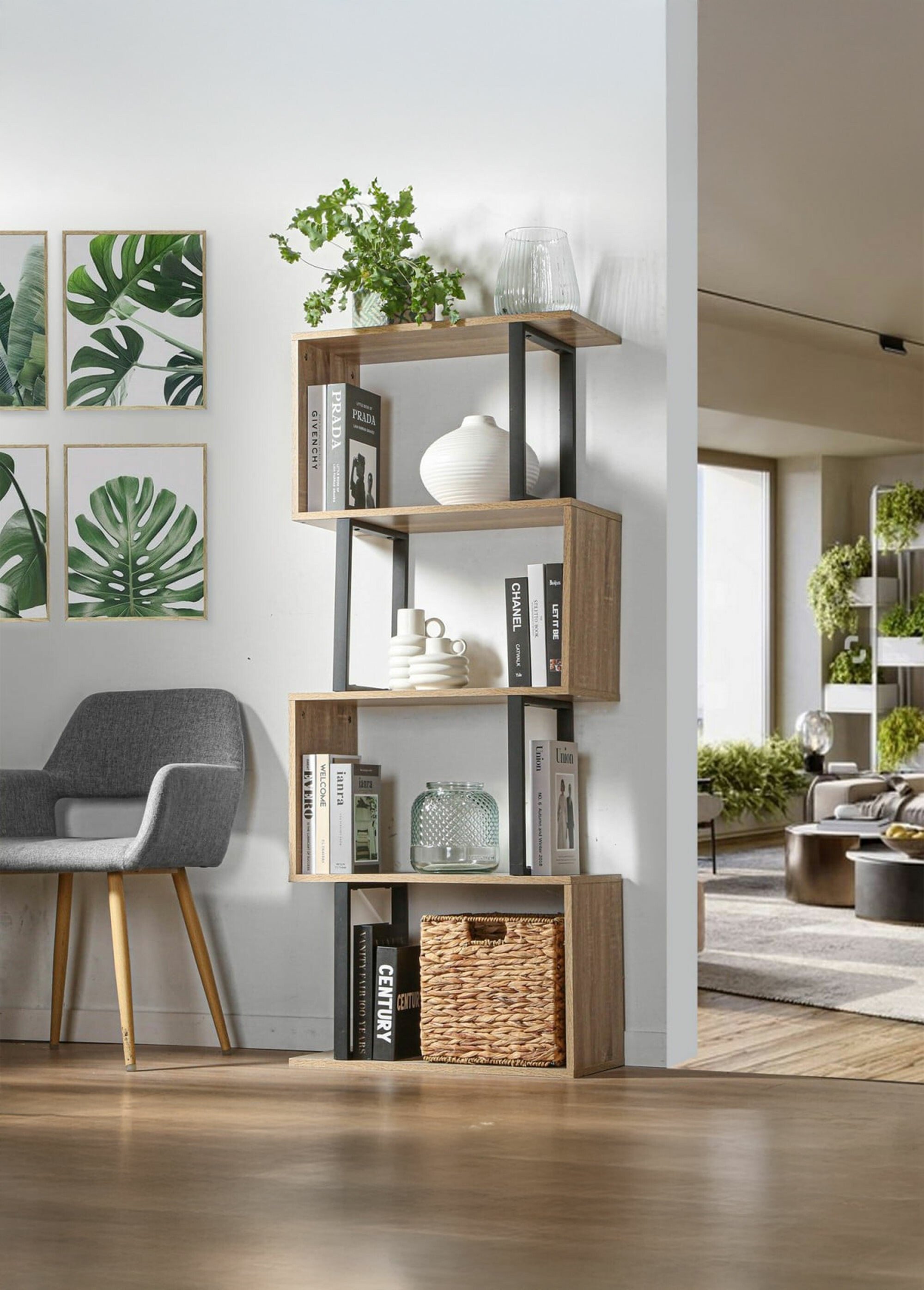 Bibliothèque zigzag finitions métal MARRON CAL-12639133 SI1