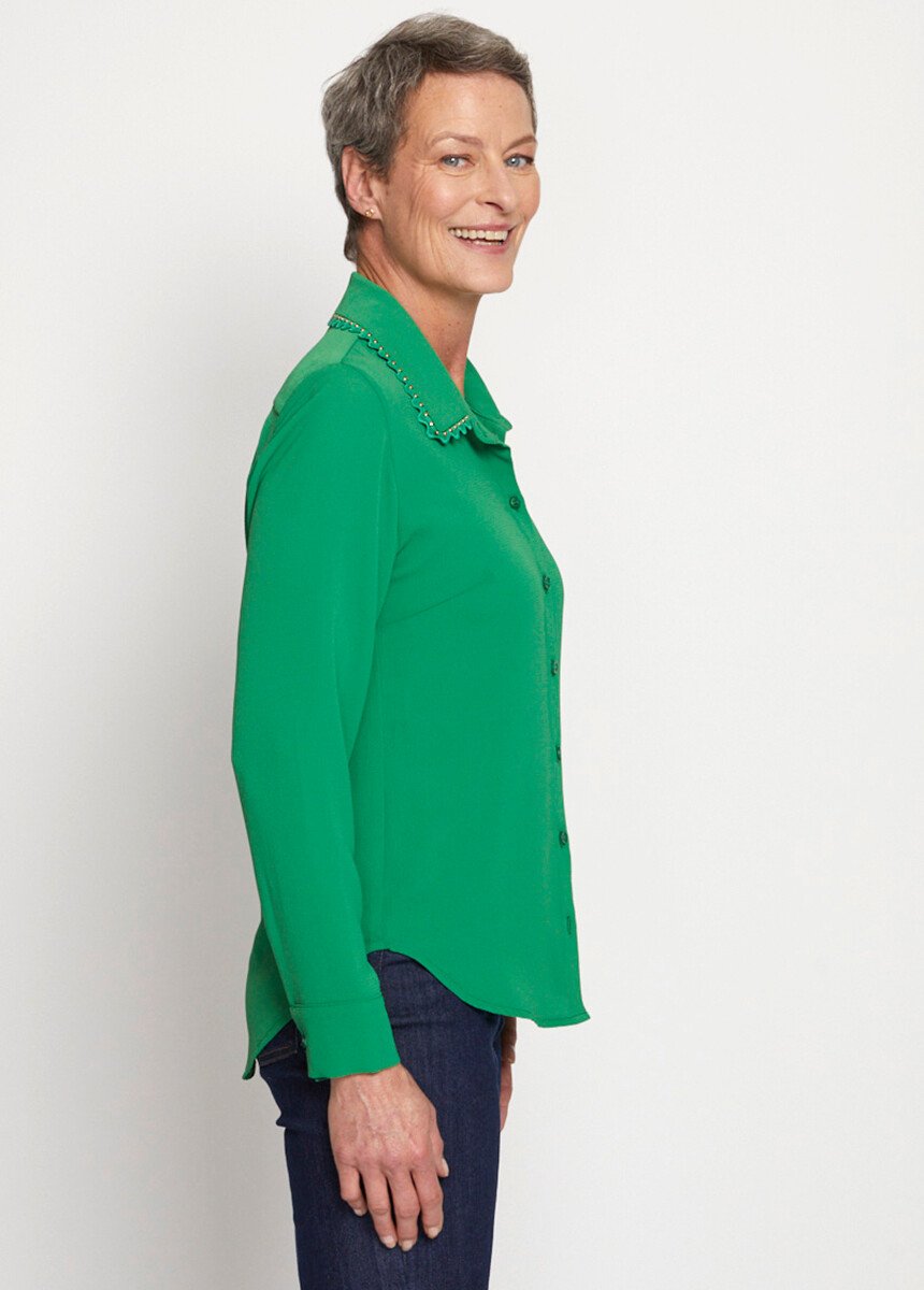 Chemisier boutonné uni col fantaisie Femme Vert CASTRO DR1
