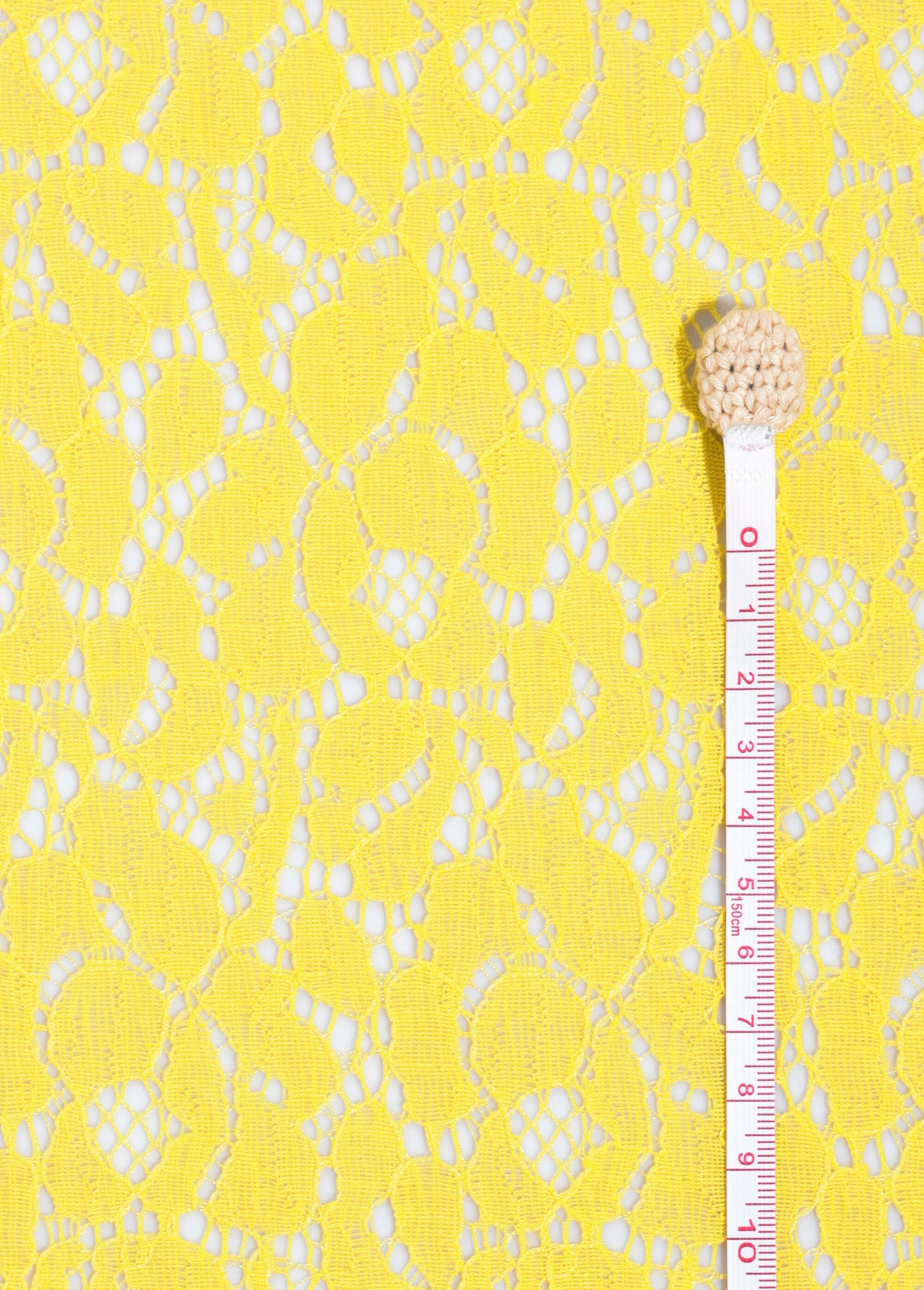 Coupon dentelle fleurie type Leavers, 1J JAUNE COT146508 DE1