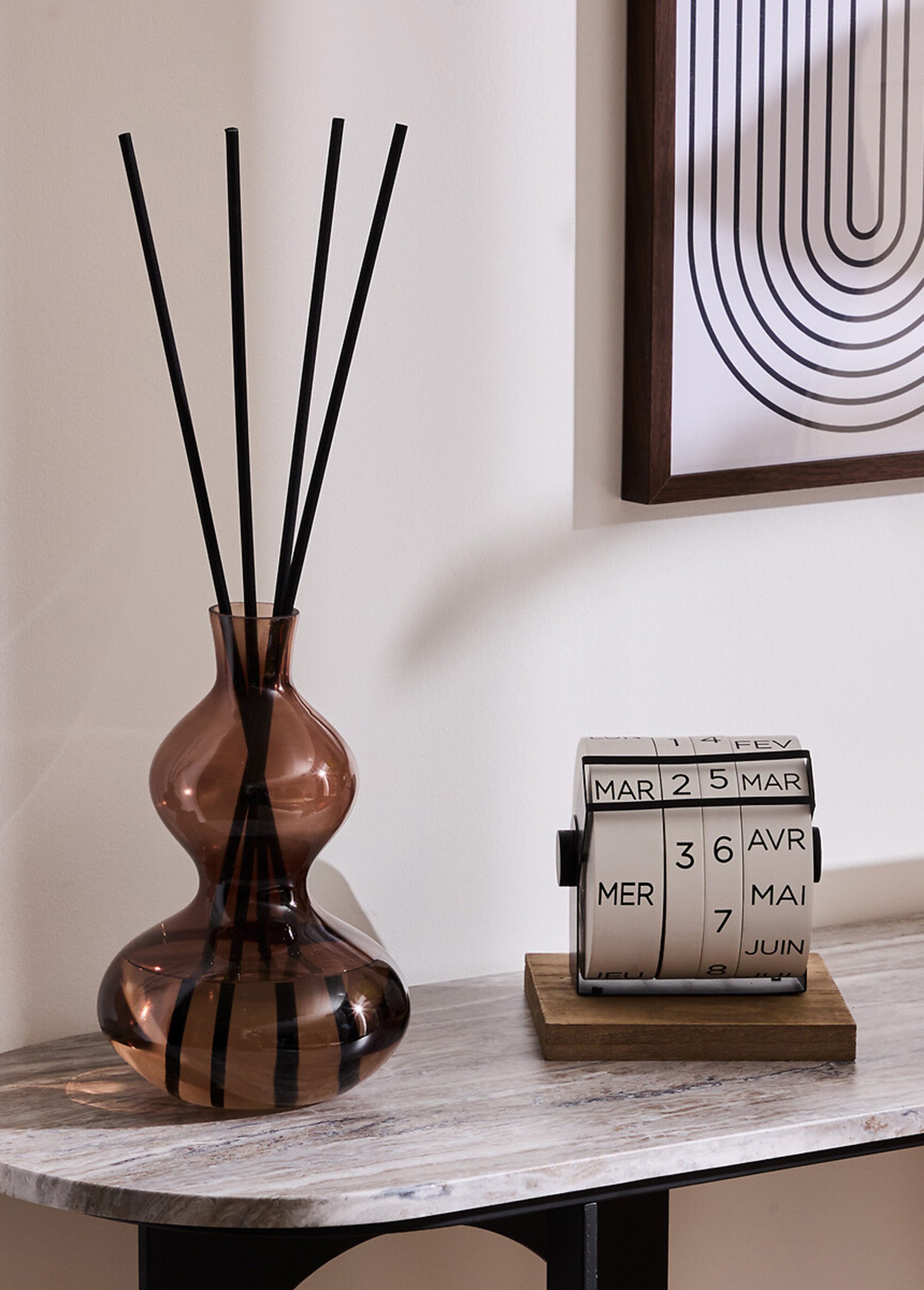 Diffuseur verre coloré + batonnets bois Marron JJA-211721 SI1