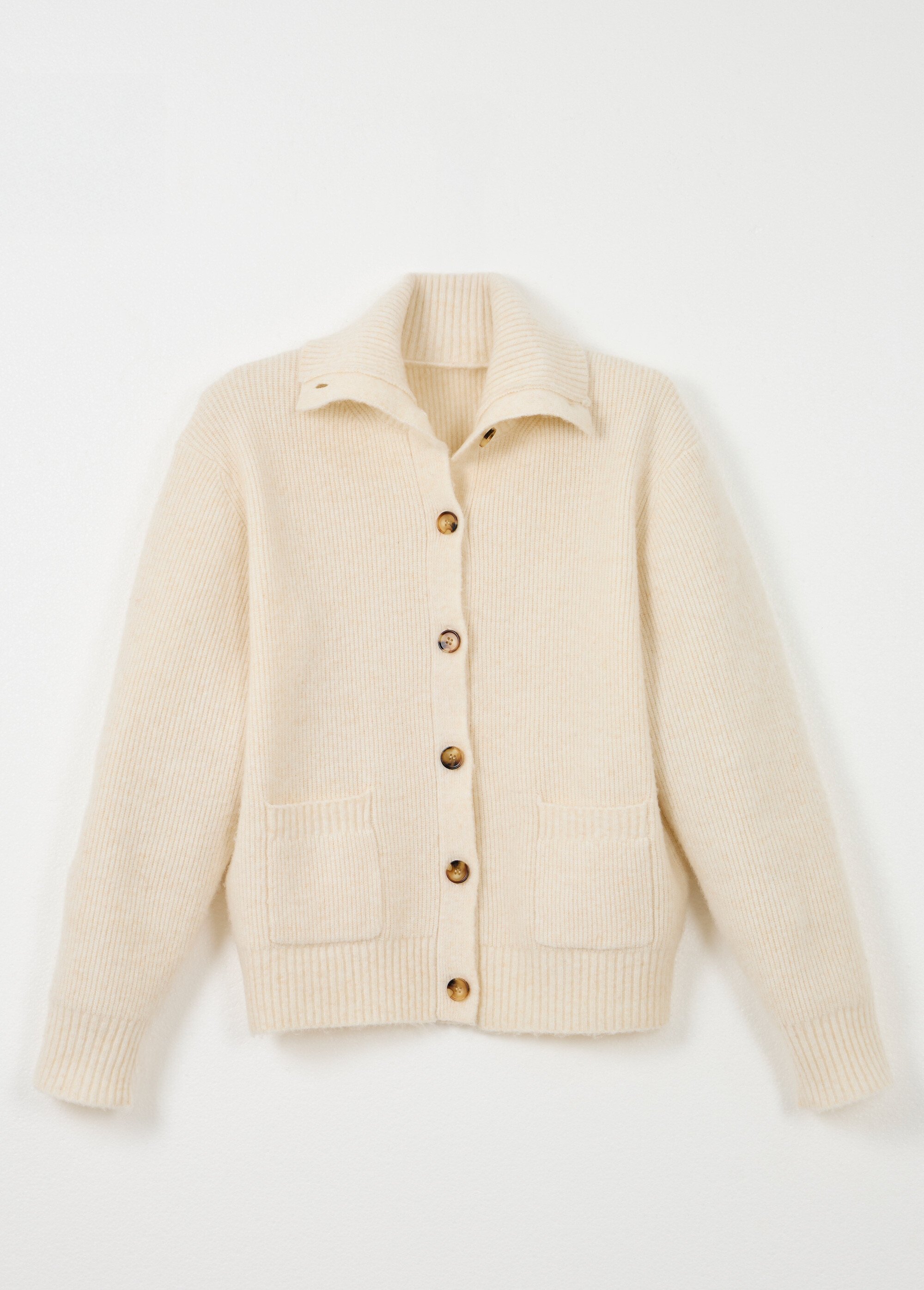 Gilet boutonné chaud côtelé avec laine et fibres recyclées Femme Beige PALMA AP1