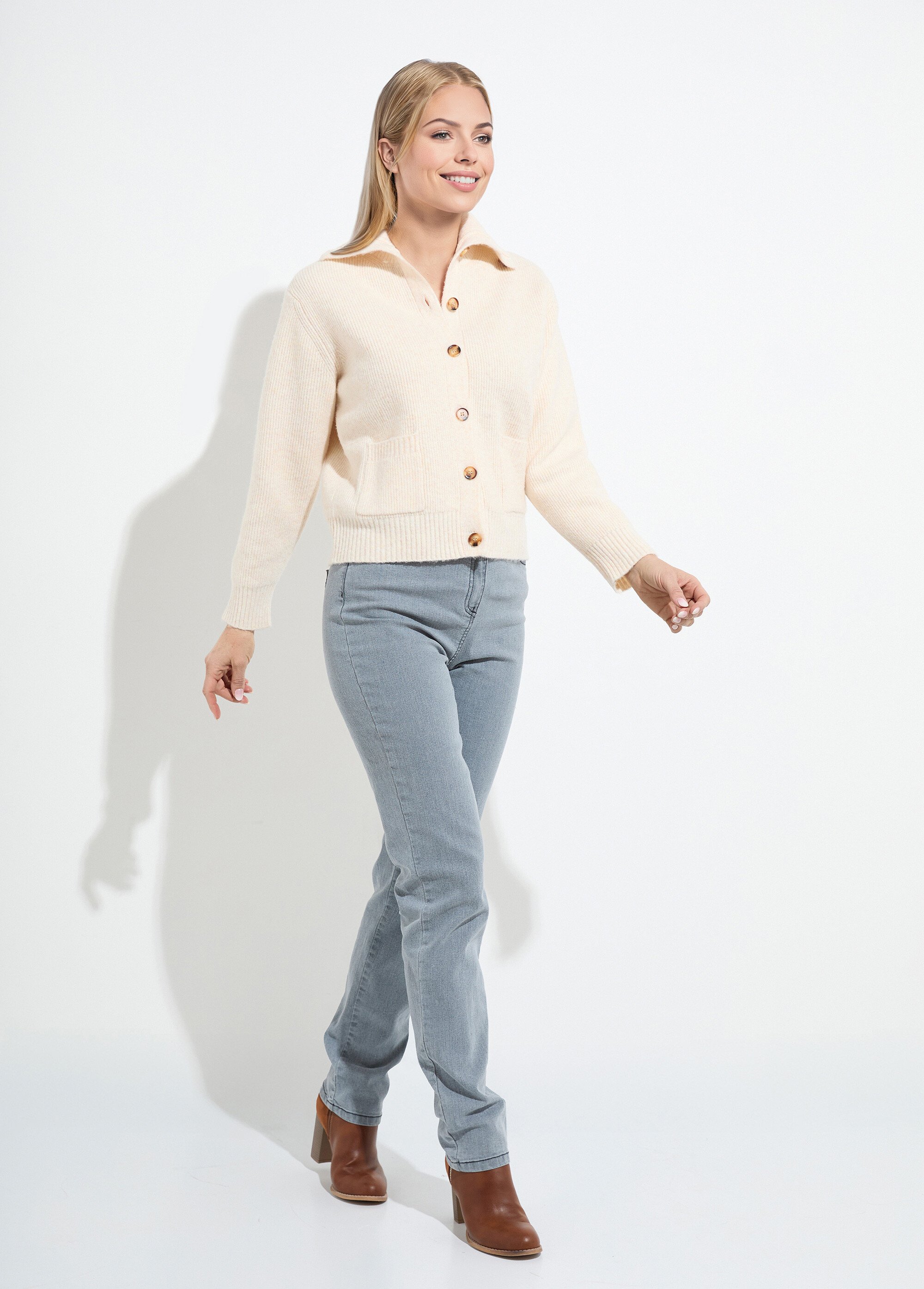 Gilet boutonné chaud côtelé avec laine et fibres recyclées Femme Beige PALMA SF1