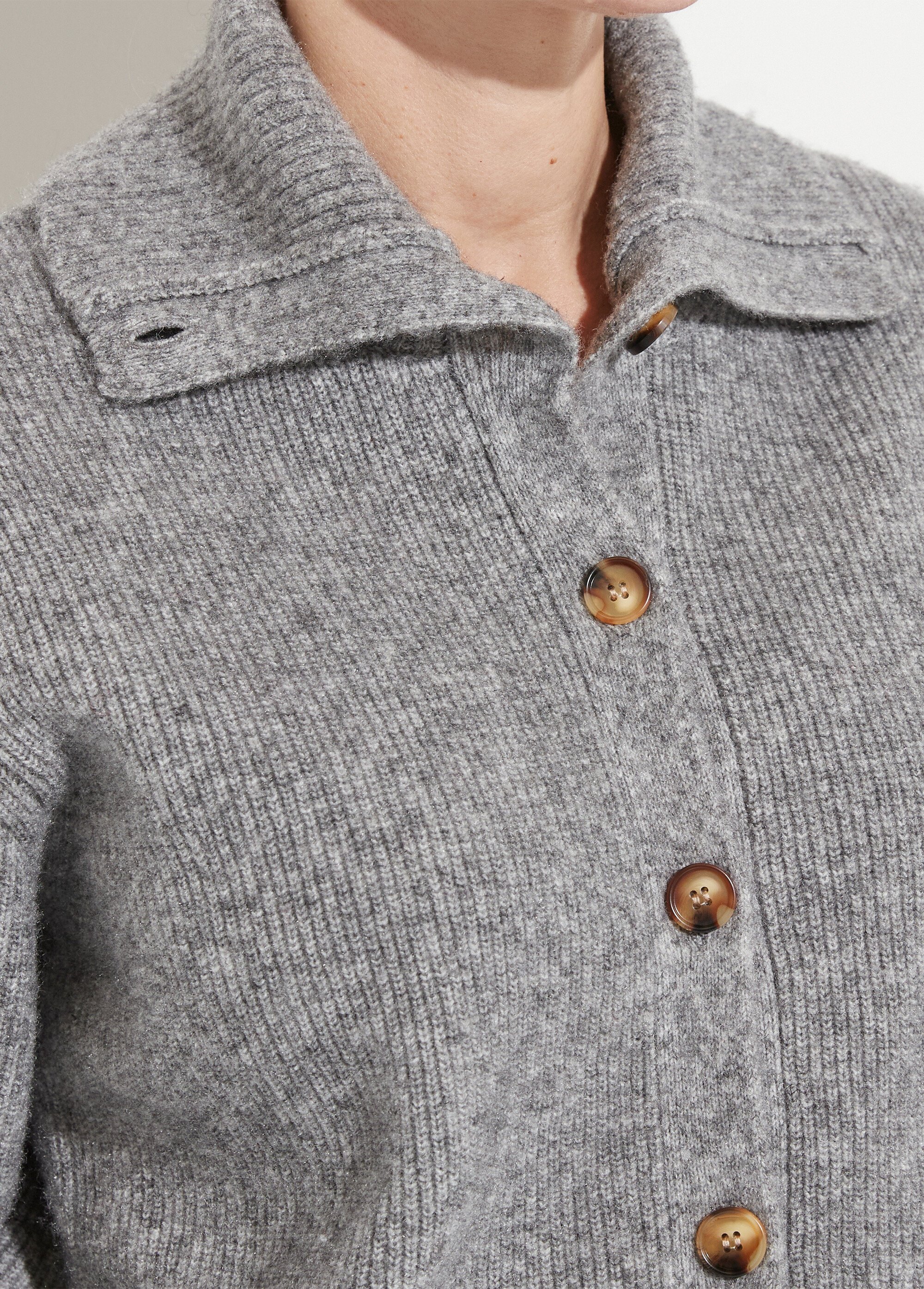 Gilet boutonné chaud côtelé avec laine et fibres recyclées Femme Gris PALMA DE1
