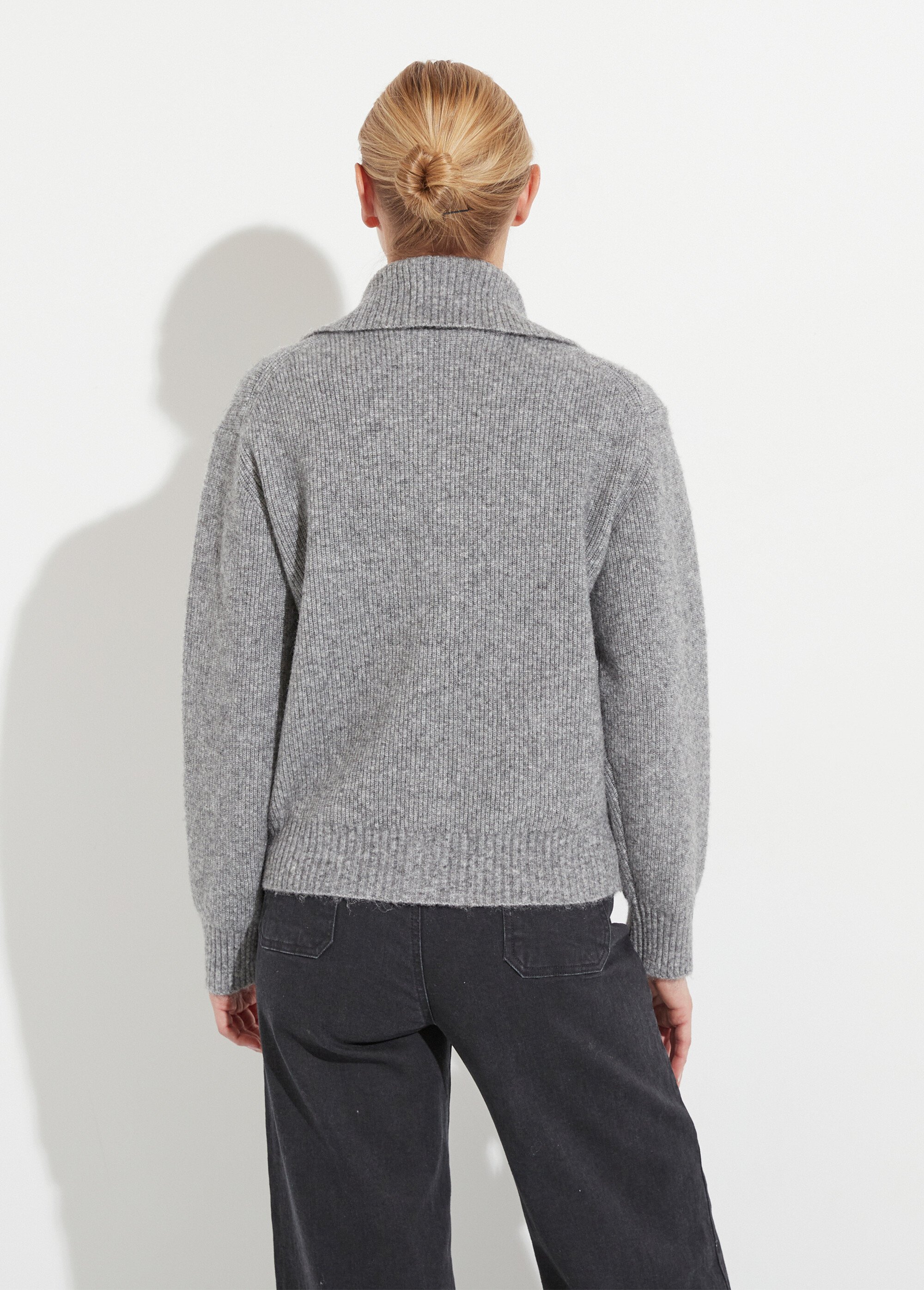Gilet boutonné chaud côtelé avec laine et fibres recyclées Femme Gris PALMA DO1