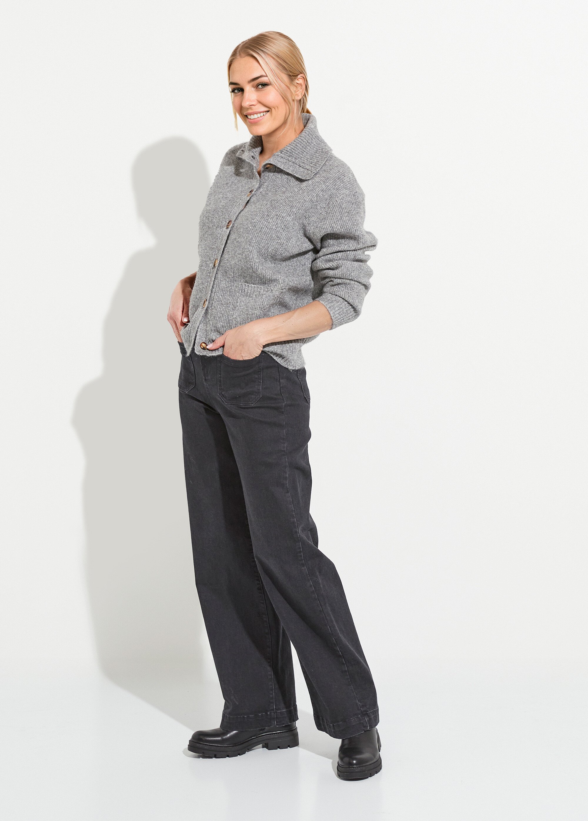 Gilet boutonné chaud côtelé avec laine et fibres recyclées Femme Gris PALMA MV1