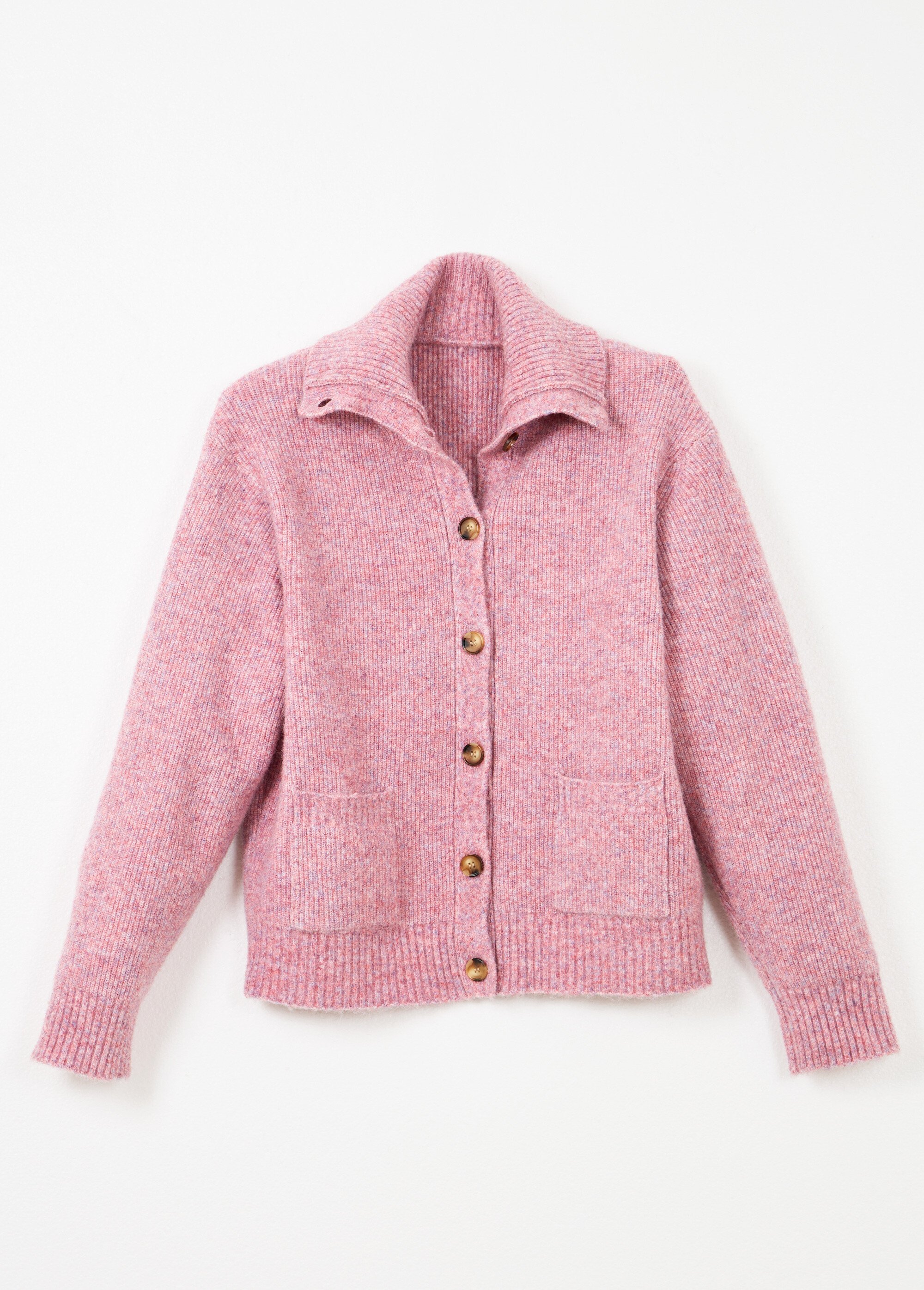 Gilet boutonné chaud côtelé avec laine et fibres recyclées Femme Rose PALMA AP1