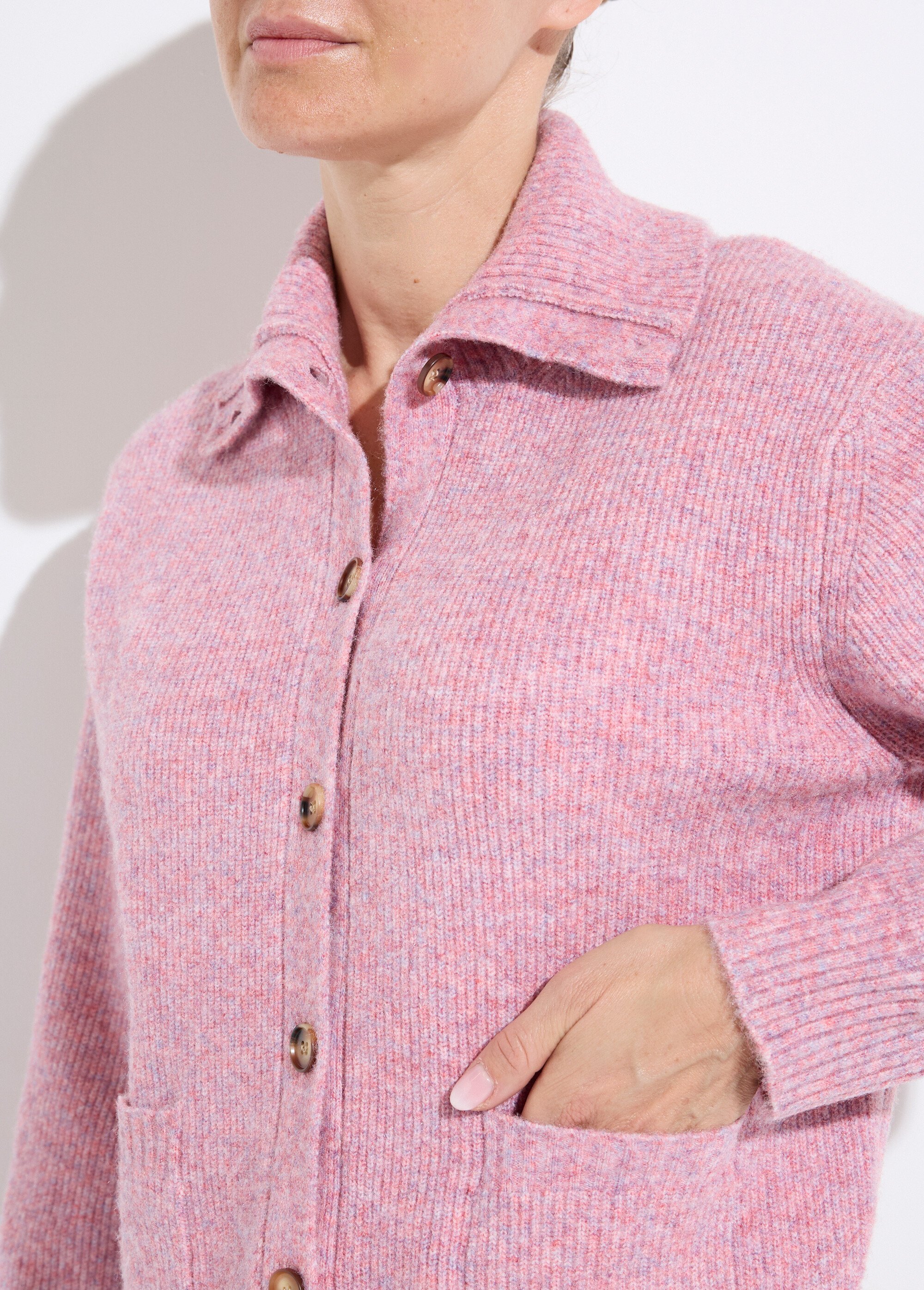 Gilet boutonné chaud côtelé avec laine et fibres recyclées Femme Rose PALMA DE1