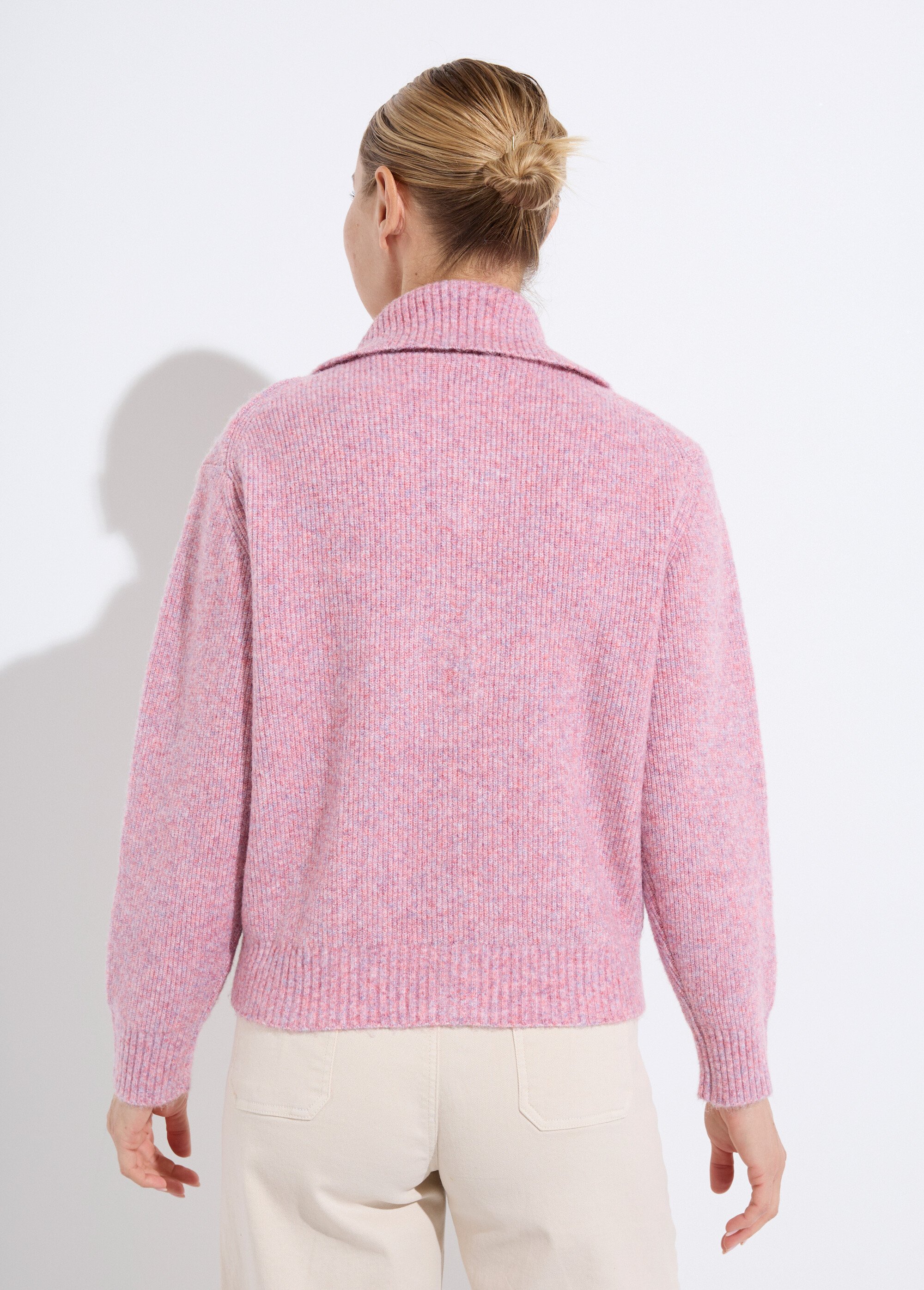 Gilet boutonné chaud côtelé avec laine et fibres recyclées Femme Rose PALMA DO1