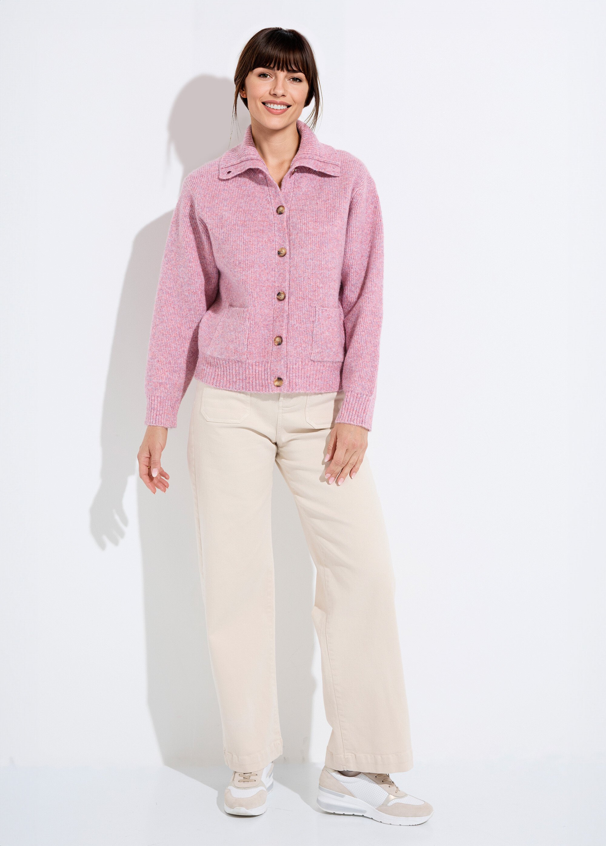 Gilet boutonné chaud côtelé avec laine et fibres recyclées Femme Rose PALMA SF1