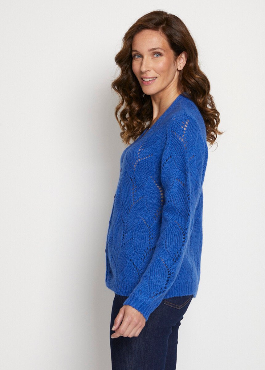 Gilet col V boutonné maille ajourée Femme Bleu PARANTY DR1