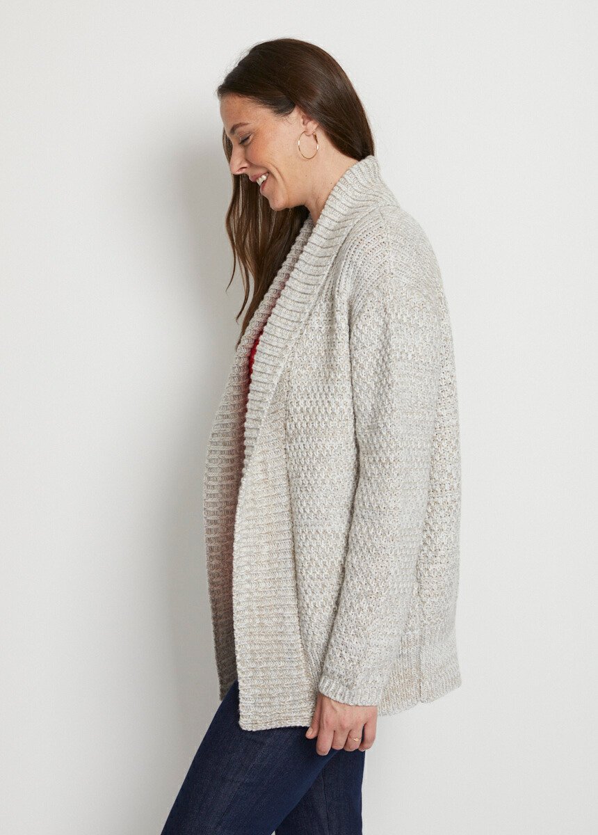 Gilet long bord à bord maille fantaisie Femme Beige PLAISIA DR1