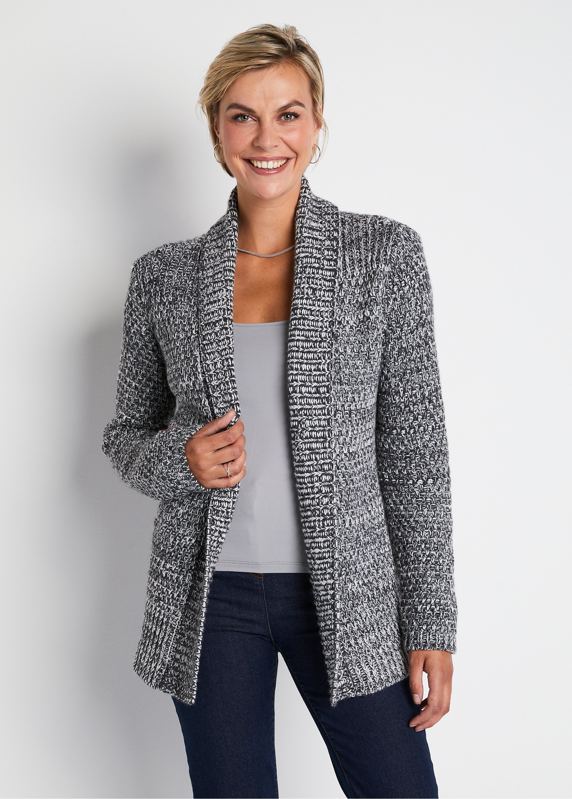 Gilet long bord à bord maille fantaisie