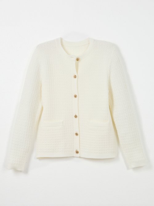 Gilet veste boutonné court maille effet tweed Femme Beige POLINA AP1