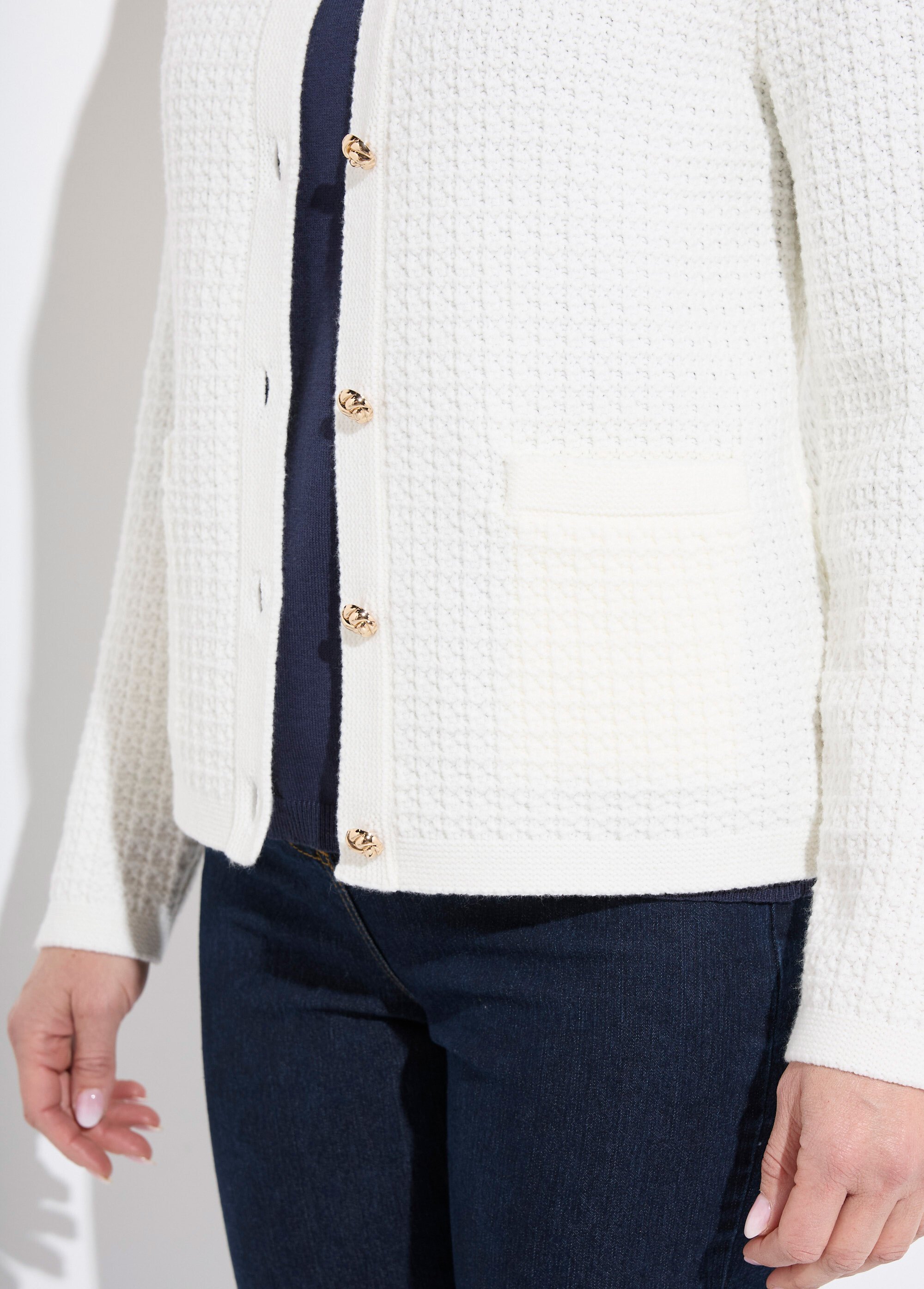 Gilet veste boutonné court maille effet tweed