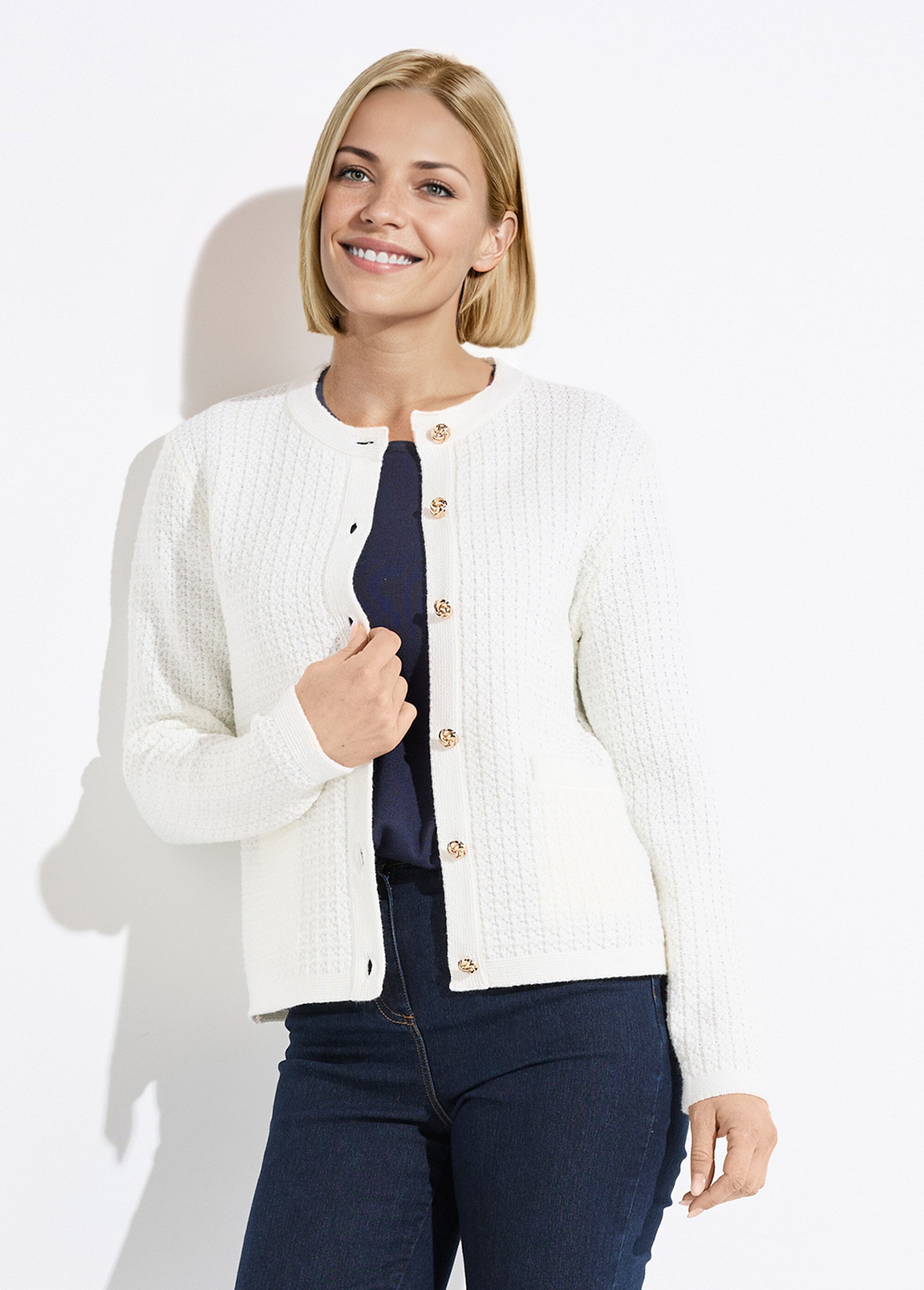 Gilet veste boutonné court maille effet tweed Femme Beige POLINA FA1
