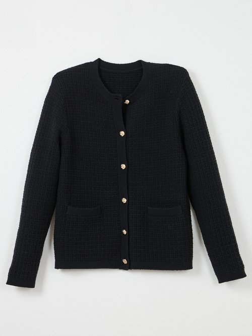 Gilet veste boutonné court maille effet tweed Femme Noir POLINA AP1