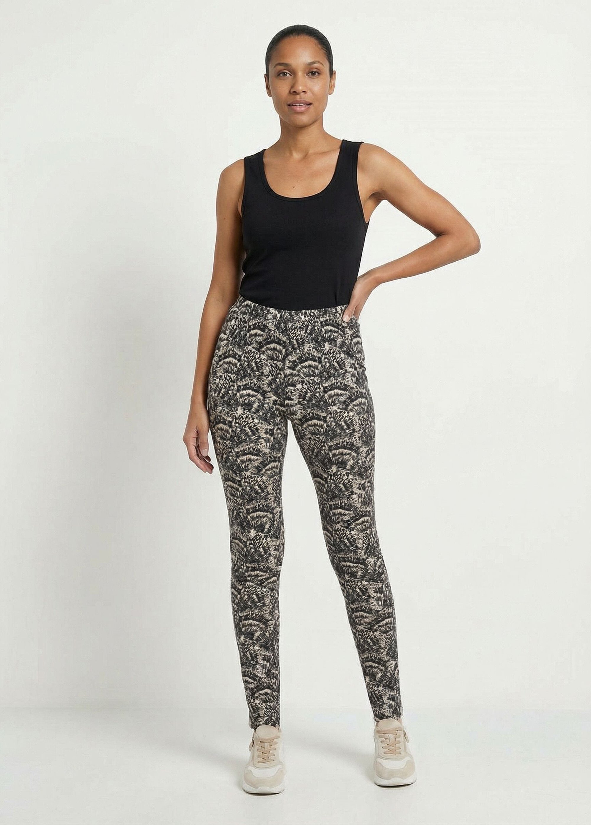 Legging ceinture élastiquée uni ou imprimé Femme NOIR ET SABLE NEVARA MV1