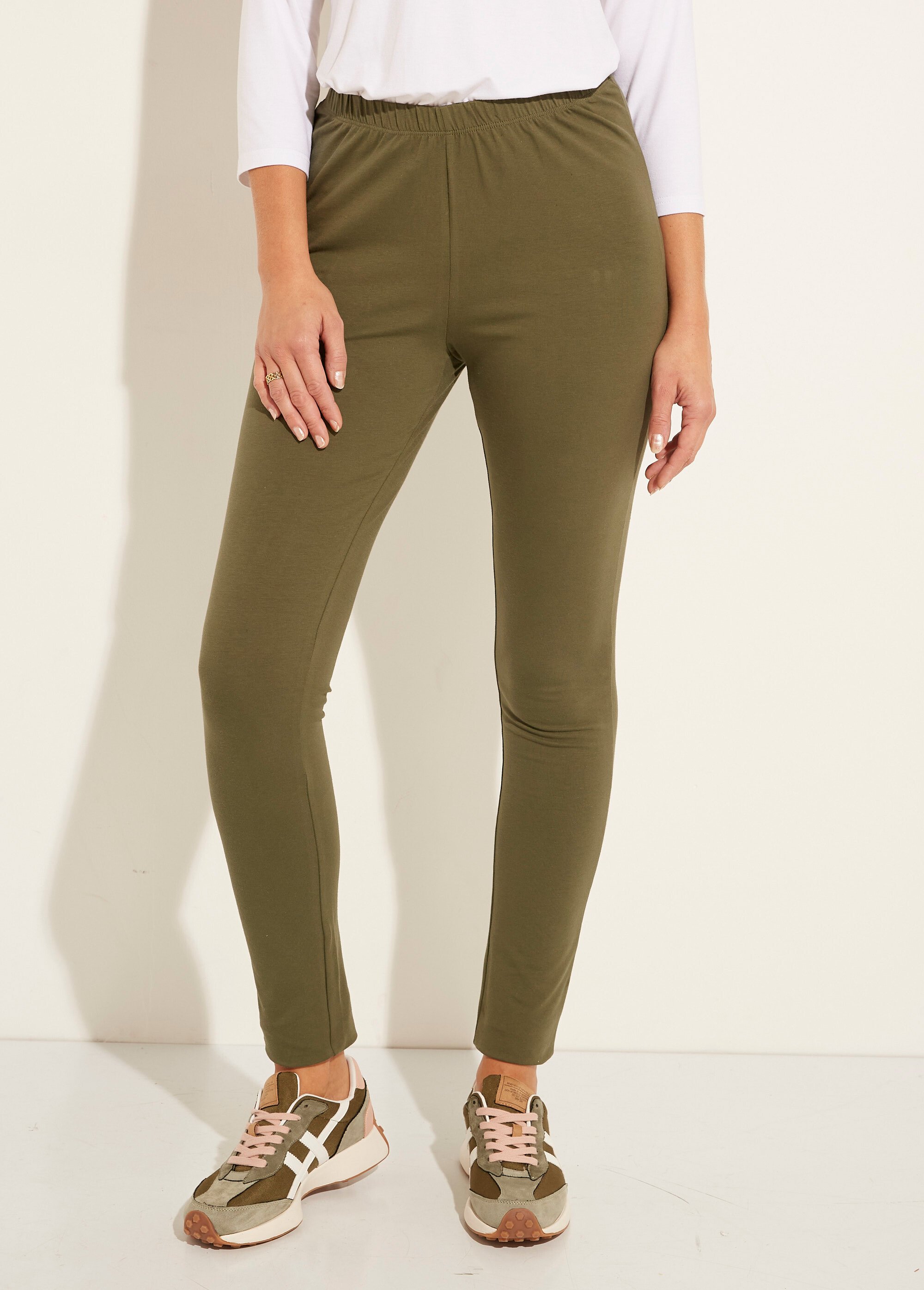 Legging ceinture élastiquée uni ou imprimé Femme Vert NEVARA FA1