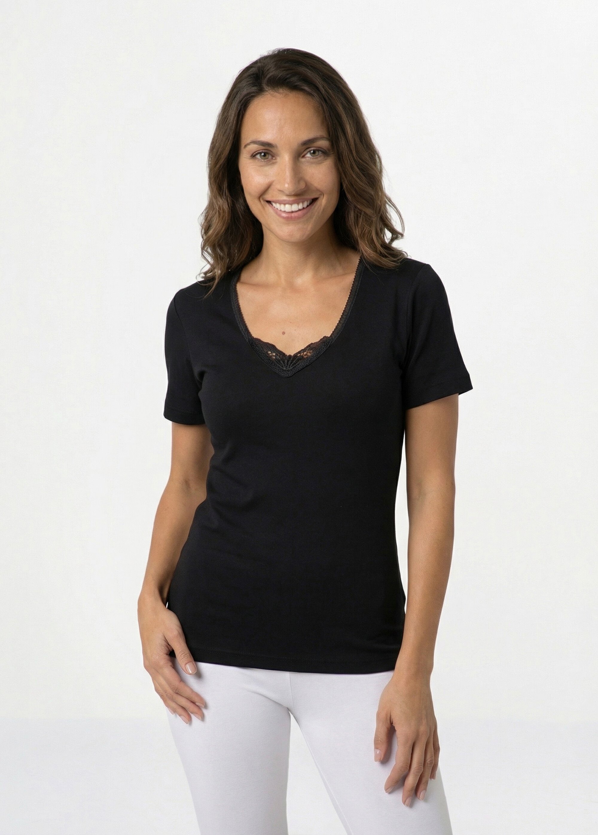 Maillot de corps manches courtes Femme Noir VERDIER FA1