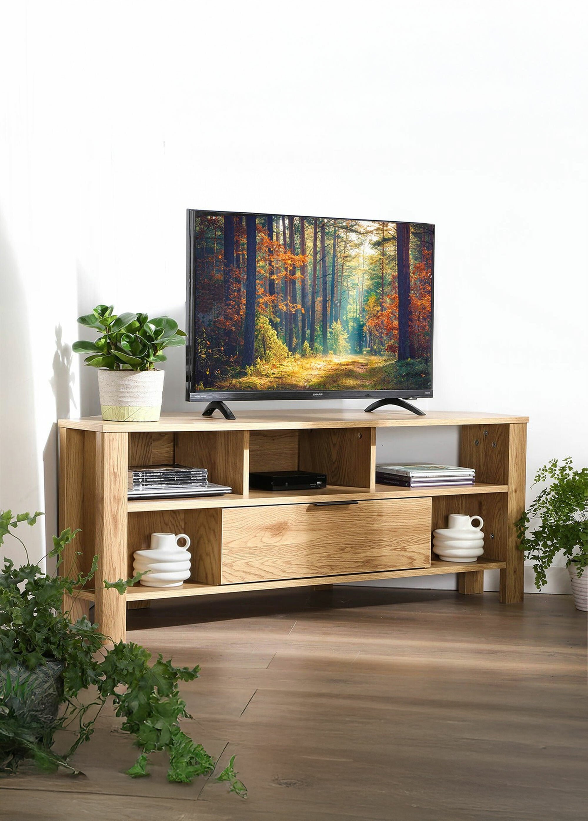 Meuble TV d'angle 1 tiroir, décor chêne MARRON CAL-13481133 SI1
