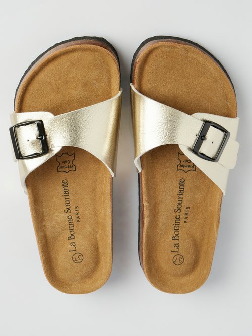 Mules avec boucle et semelle anatomique Femme Doré LBS6212-1 OV1