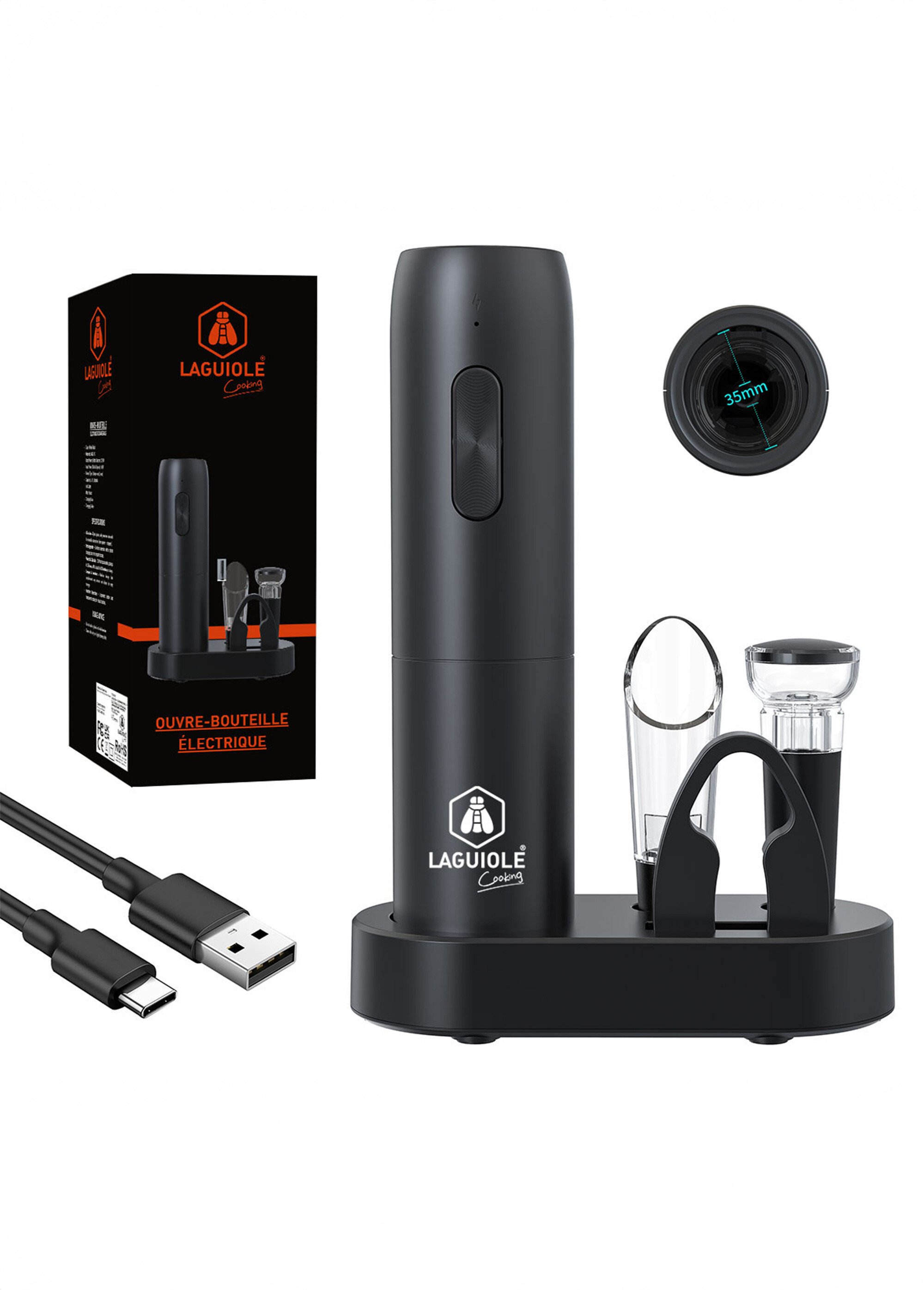 Ouvre-bouteille électrique rechargeable Noir 9220180 DE1