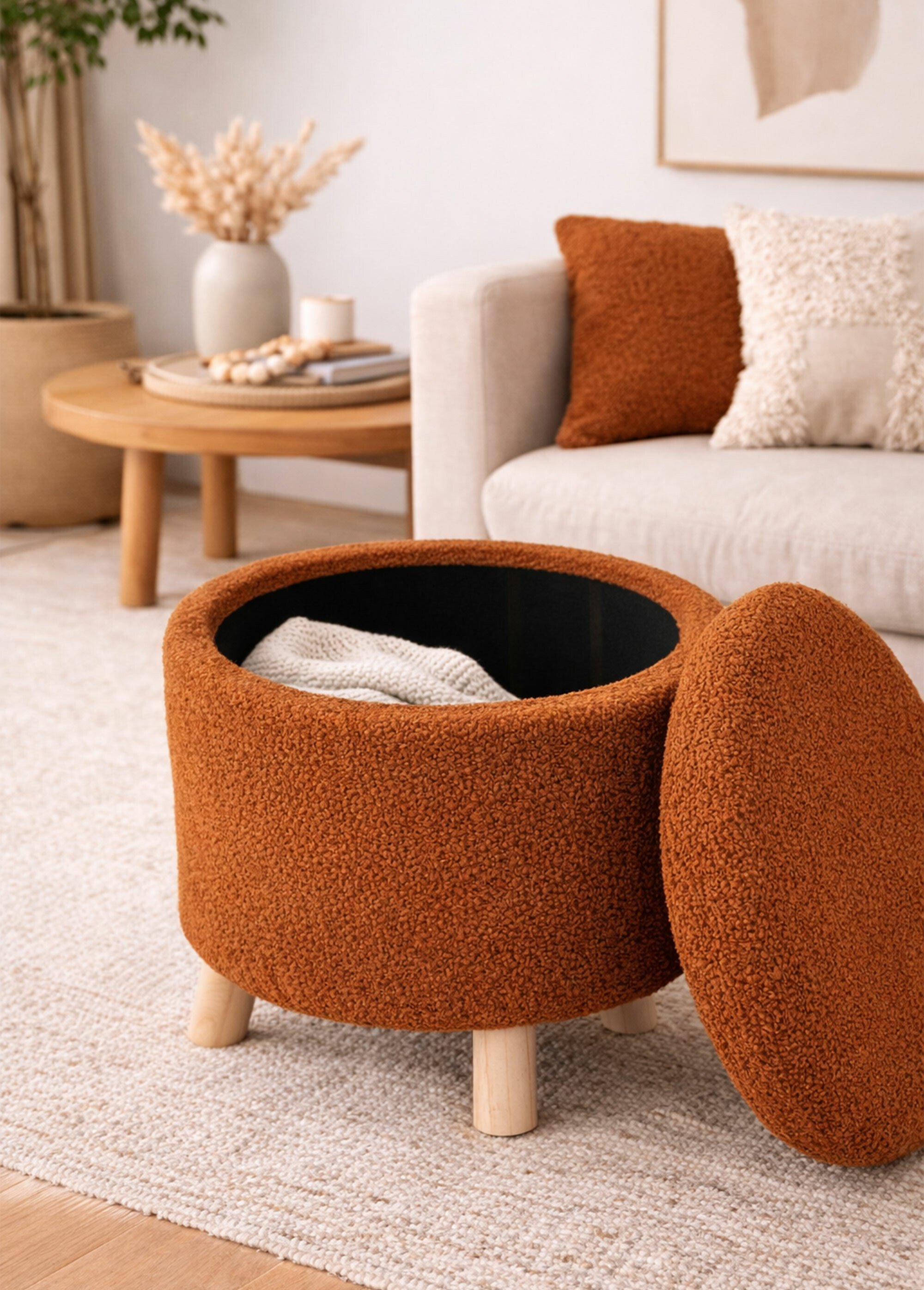 Pouf de rangement en maille bouclette MARRON KP-AAK400220 SI1