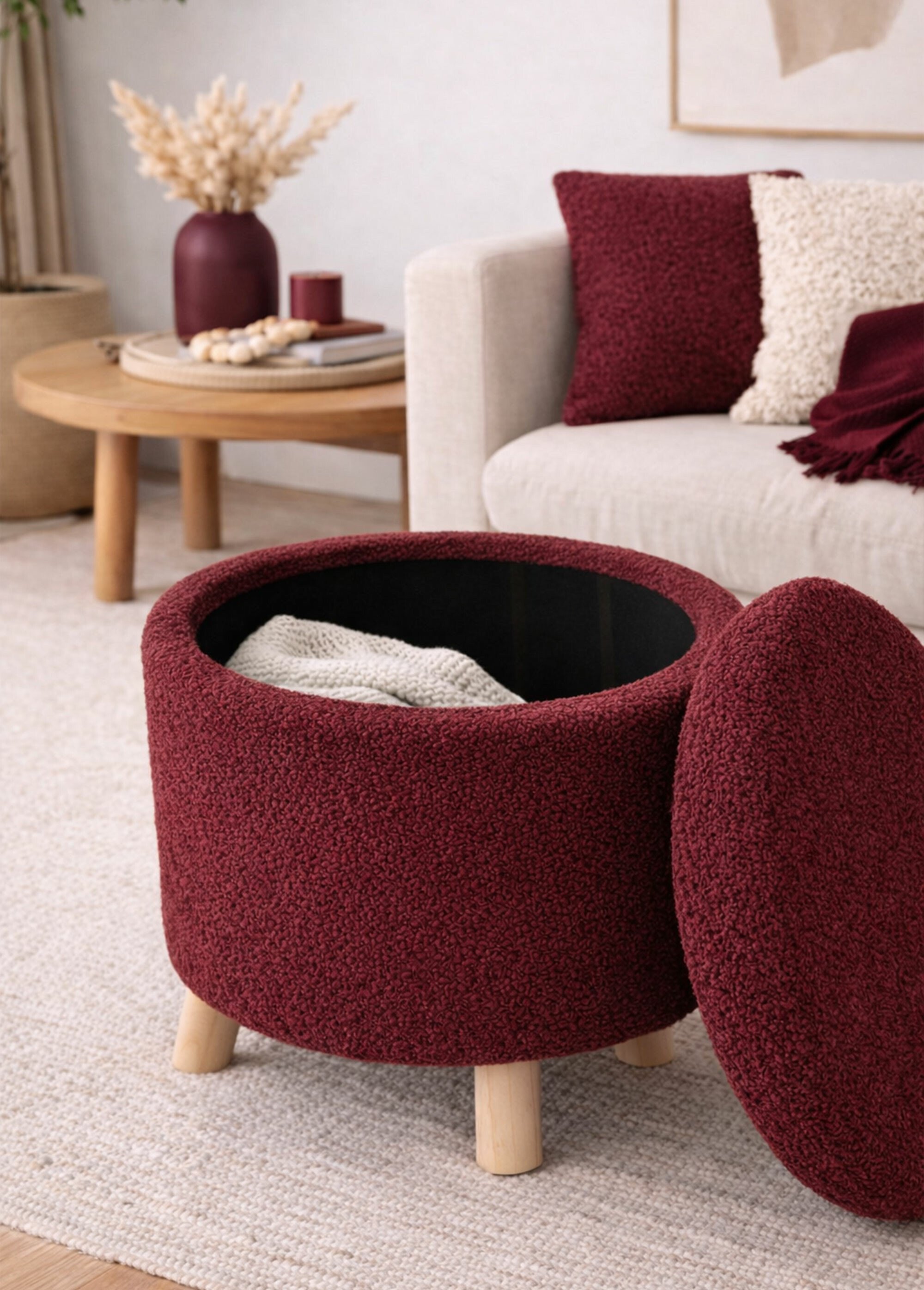 Pouf de rangement en maille bouclette ROUGE KP-AAK400220 SI1