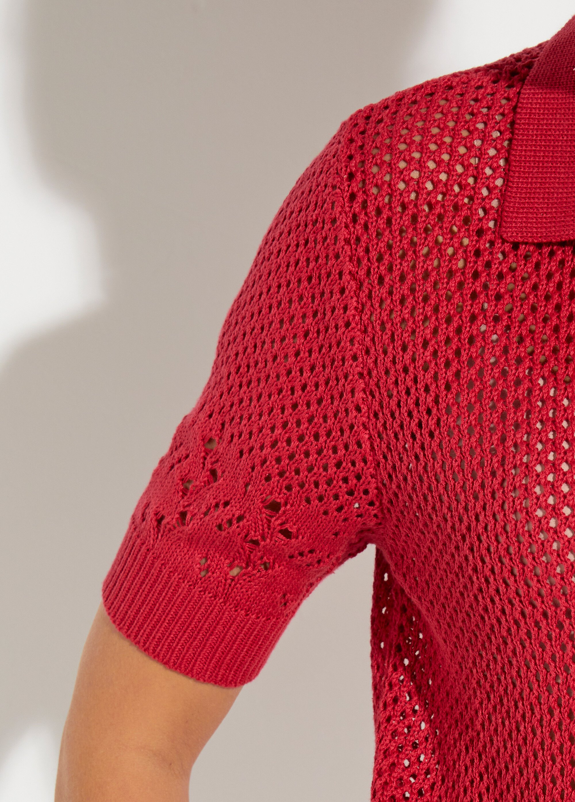 Pull ajouré col polo manches aux coudes Femme Rouge MADRASE DE2