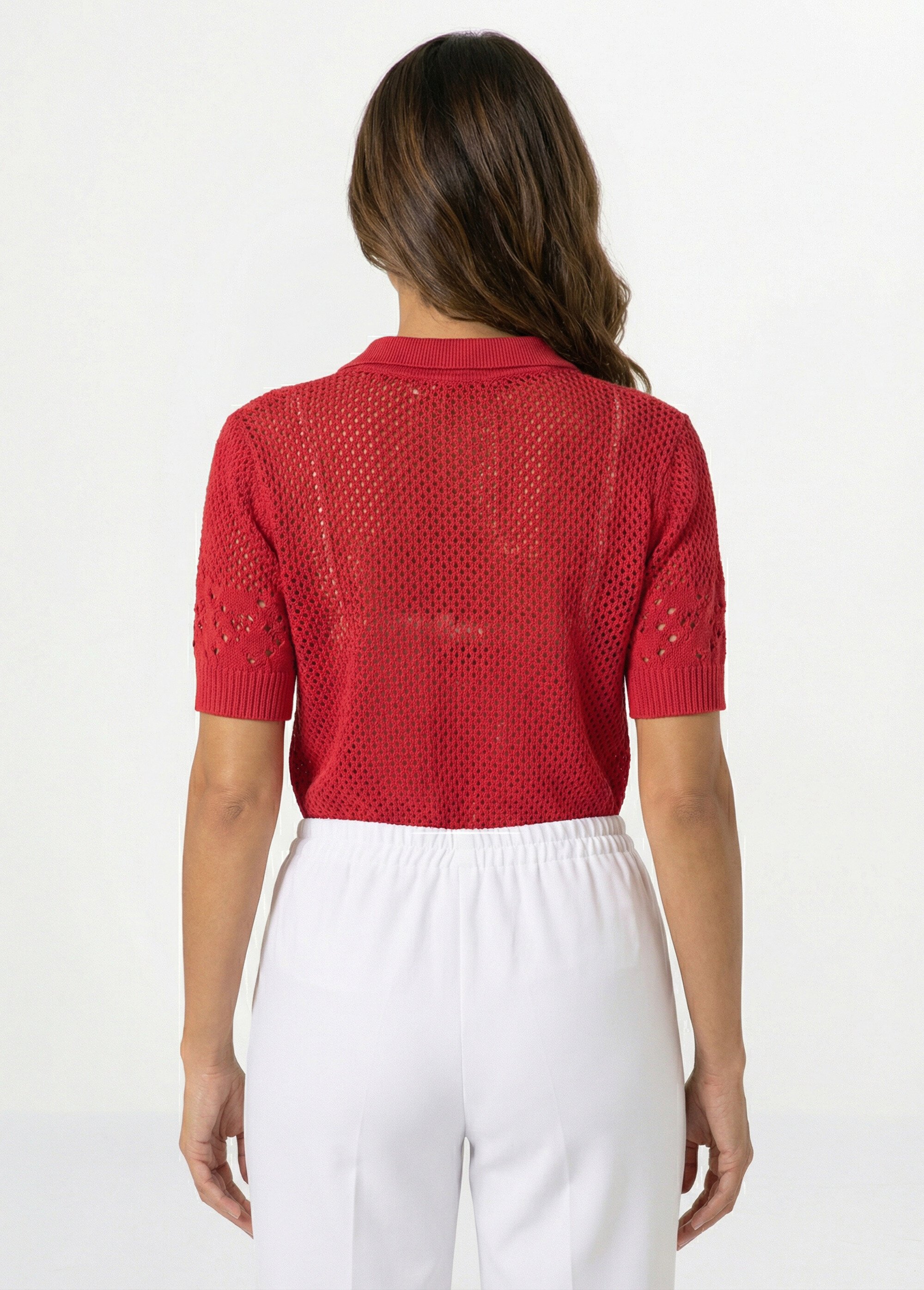 Pull ajouré col polo manches aux coudes Femme Rouge MADRASE DO1