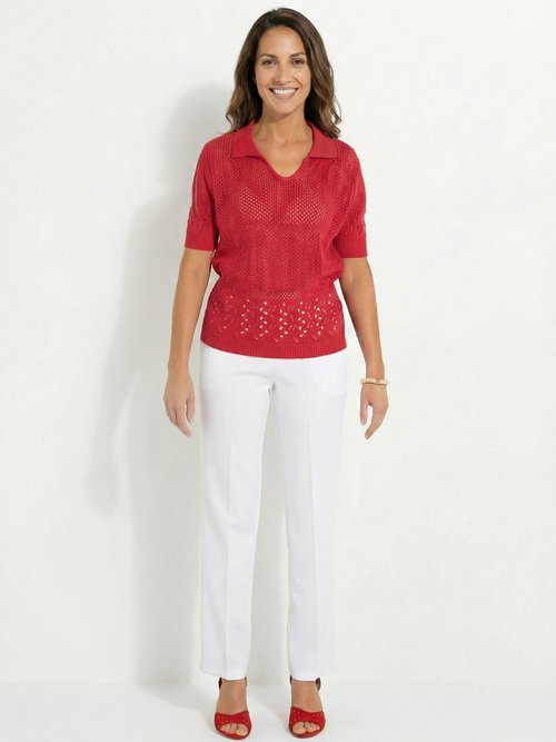 Pull ajouré col polo manches aux coudes Femme Rouge MADRASE SF1