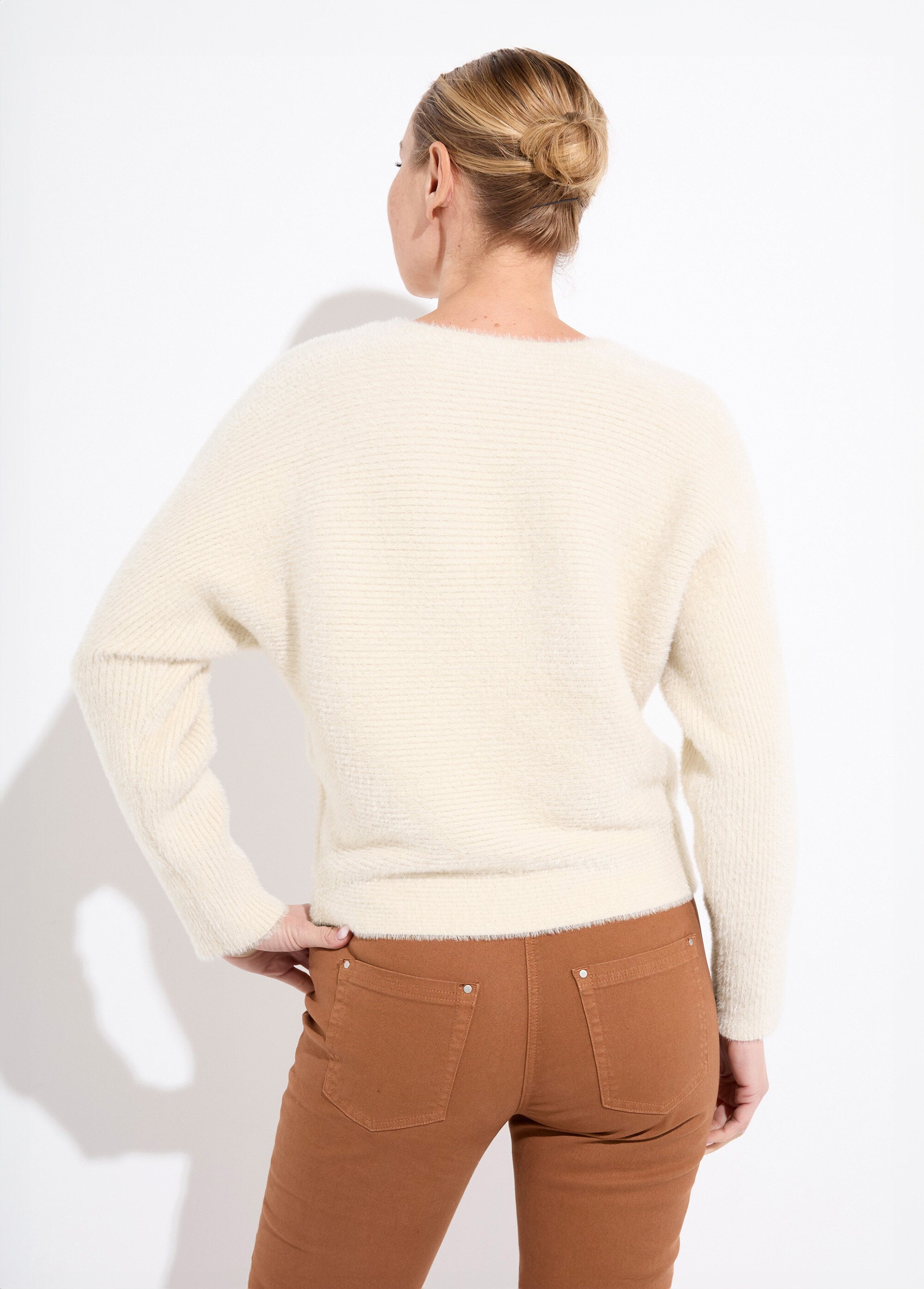 Pull côtelé col rond sans emmanchures boîte Femme Beige PERONELLE DO1