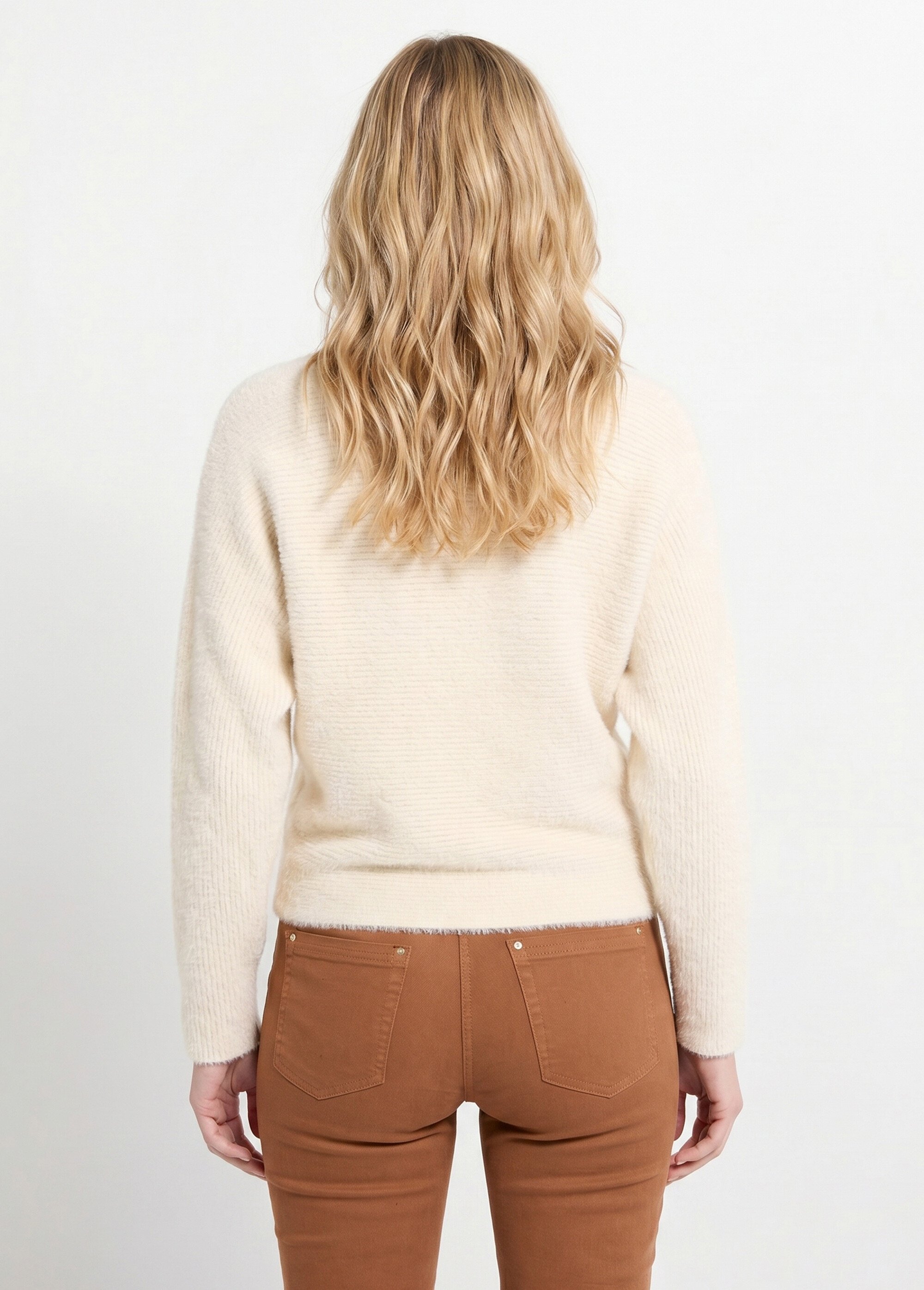 Pull côtelé col rond sans emmanchures boîte Femme Beige PERONELLE DO1