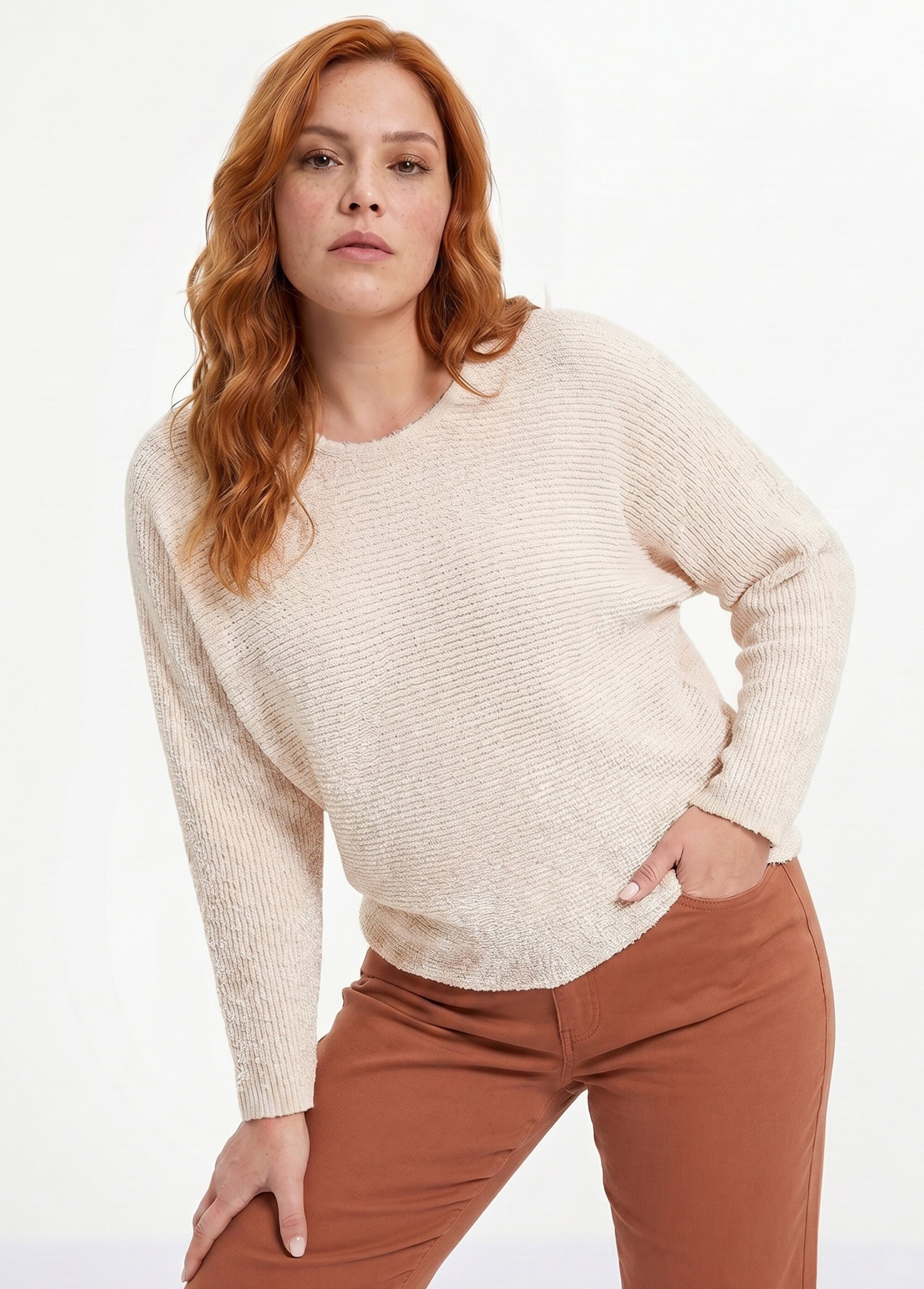 Pull côtelé col rond sans emmanchures boîte
