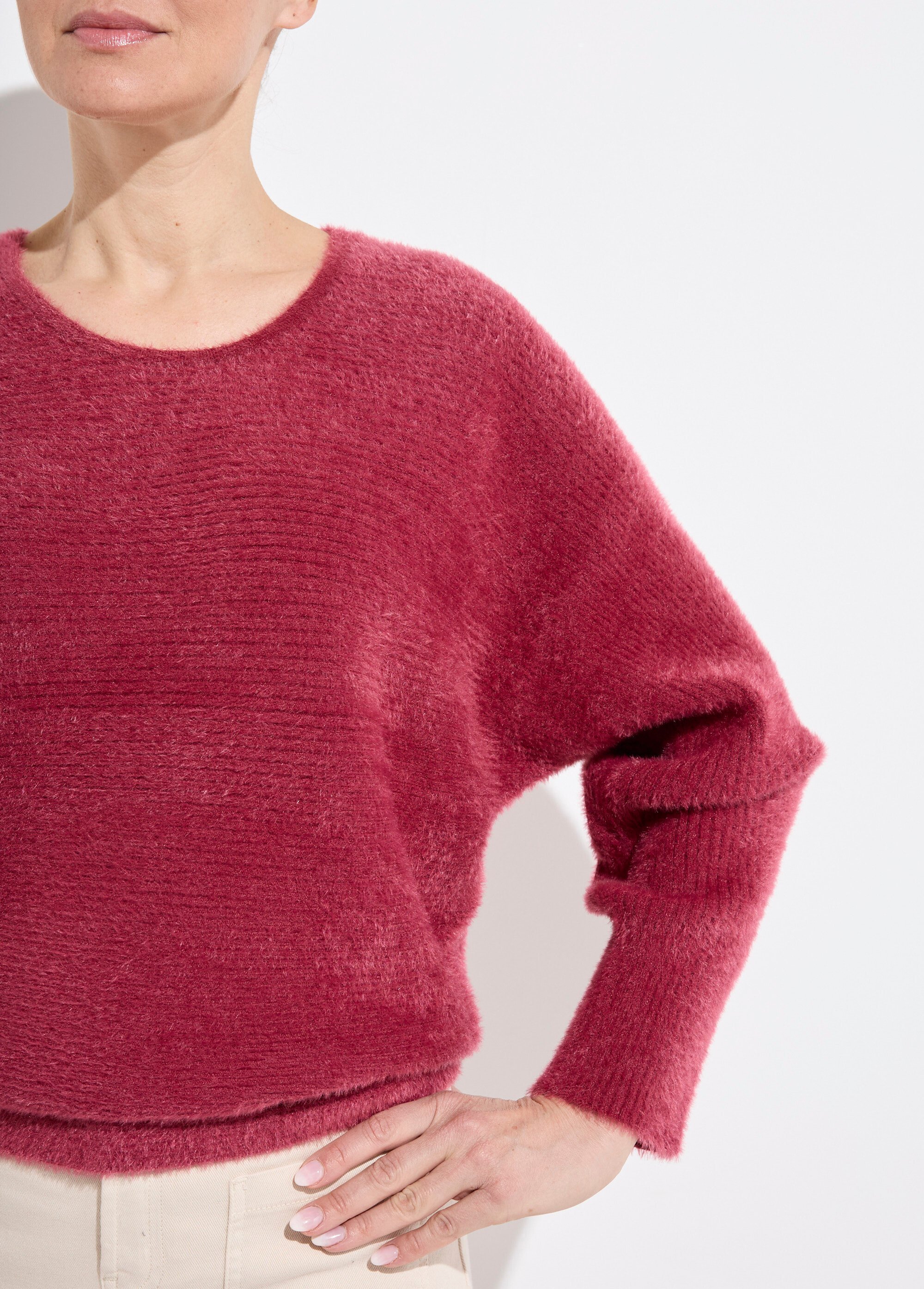 Pull côtelé col rond sans emmanchures boîte Femme Rouge PERONELLE DE1