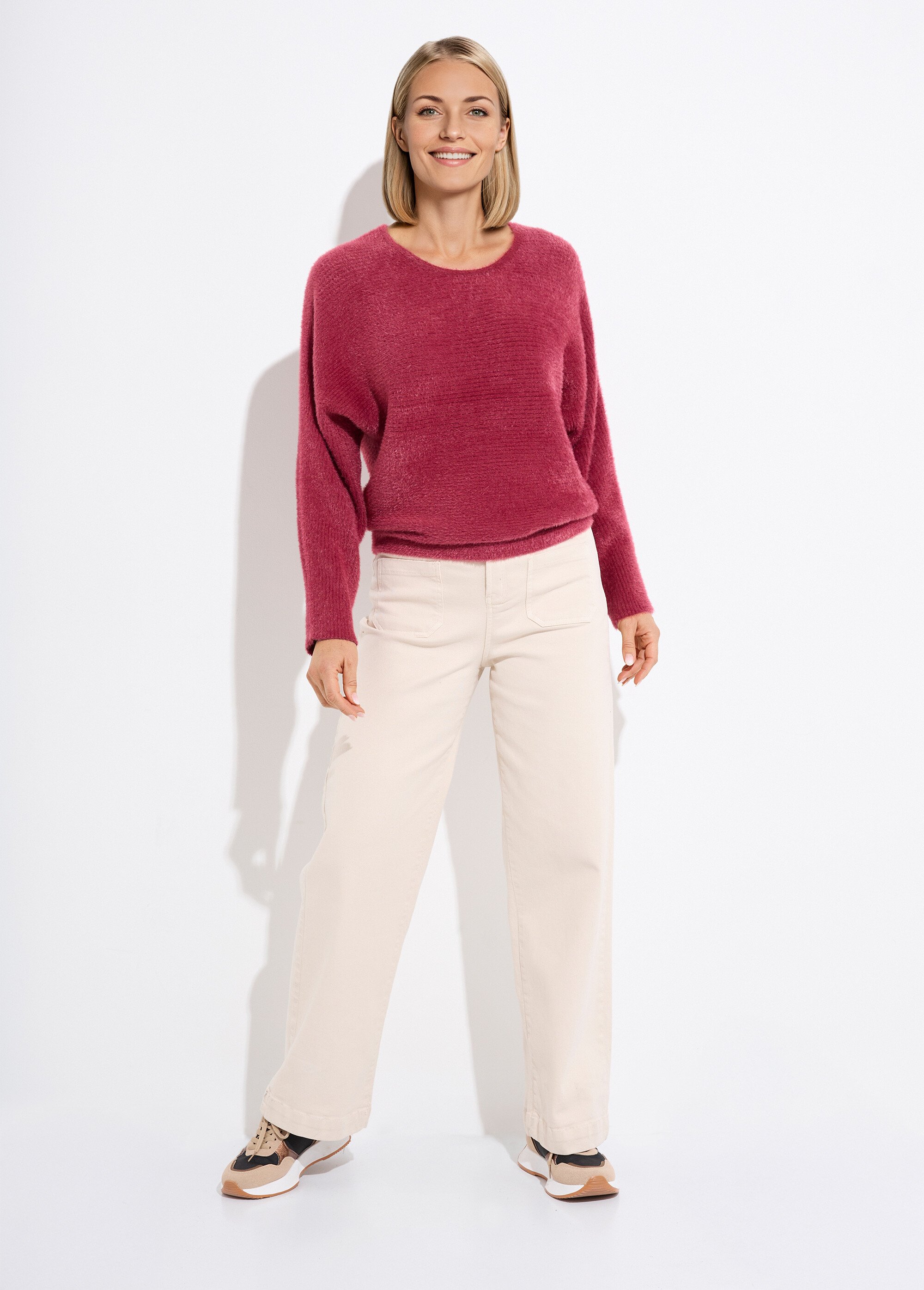 Pull côtelé col rond sans emmanchures boîte Femme Rouge PERONELLE SF1