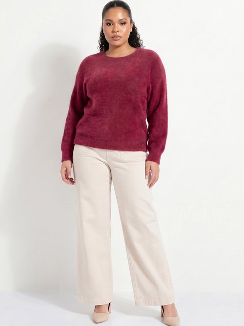 Pull côtelé col rond sans emmanchures boîte Femme Grande Taille Rouge PERONELLE SI1