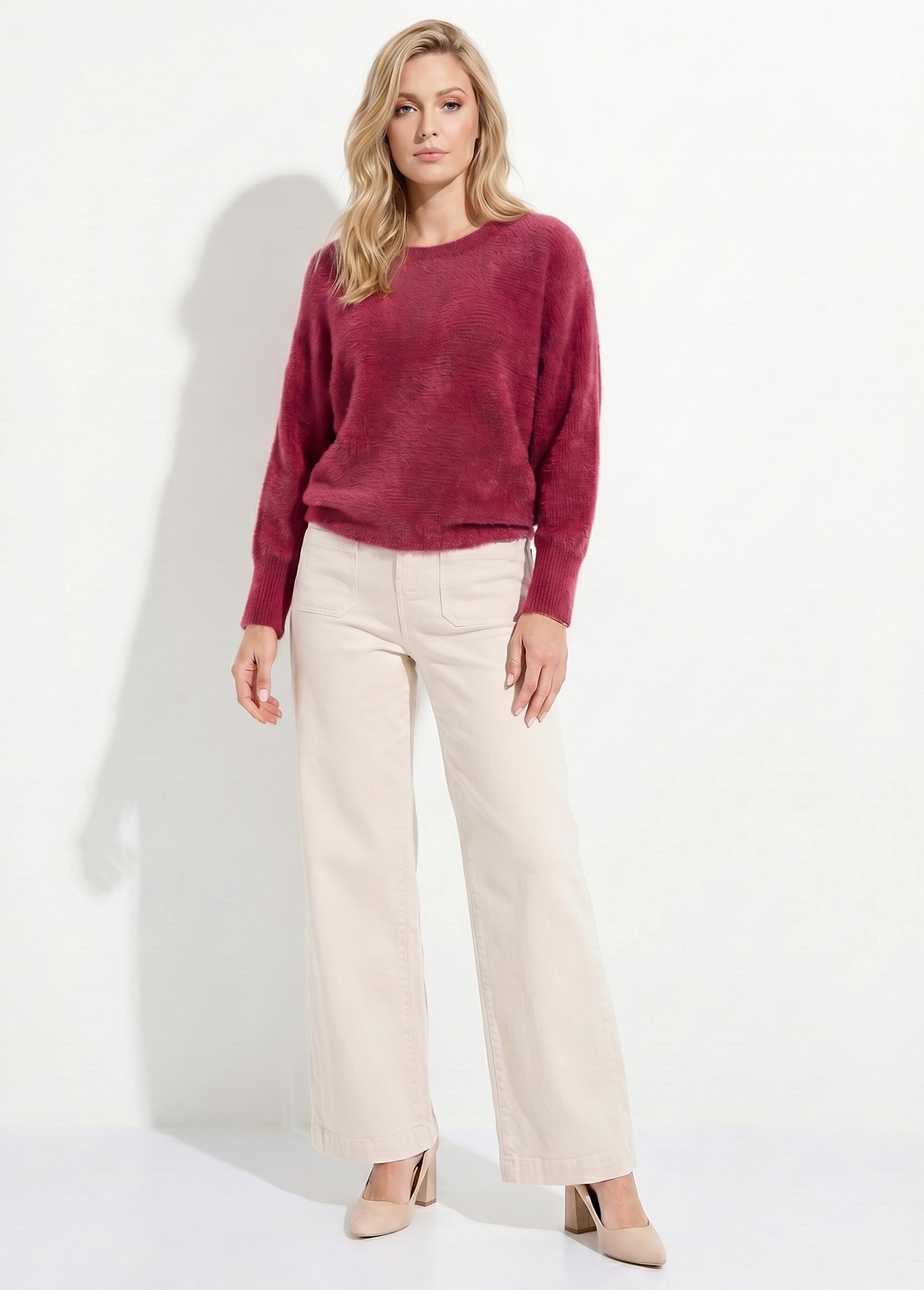 Pull côtelé col rond sans emmanchures boîte Femme Rouge PERONELLE SI1