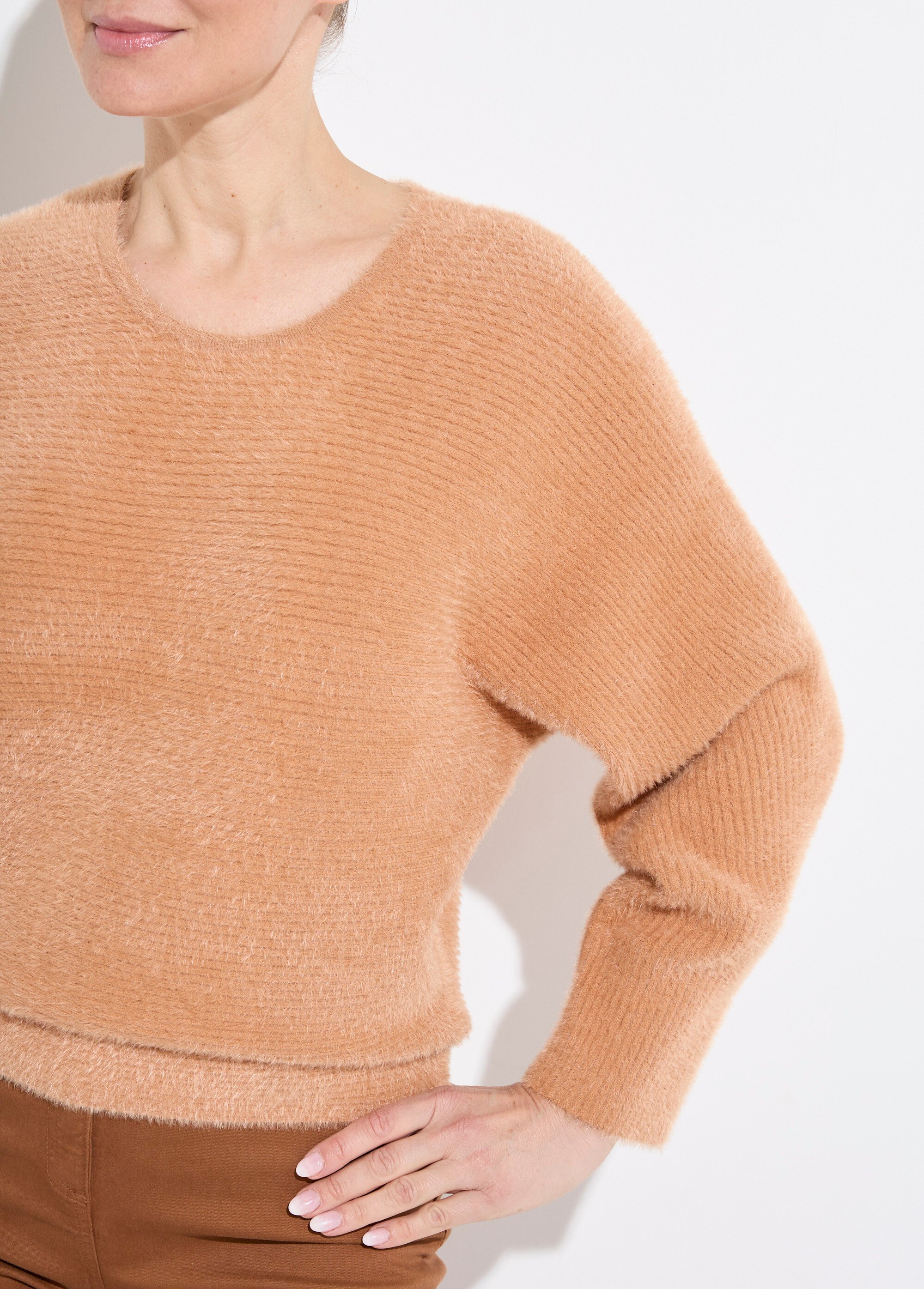 Pull côtelé col rond sans emmanchures boîte Femme Beige PERONELLE DE1
