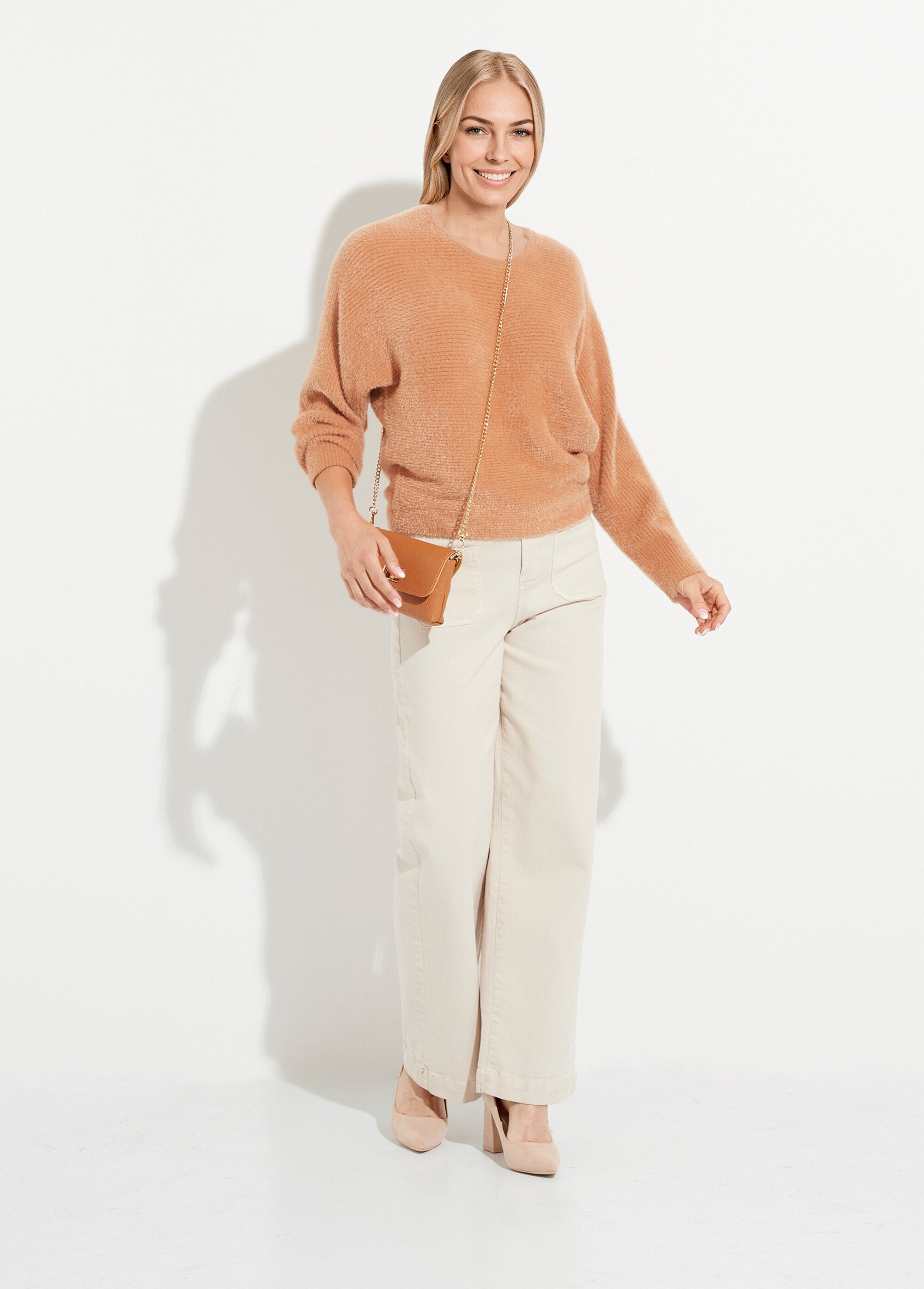 Pull côtelé col rond sans emmanchures boîte Femme Beige PERONELLE SI1