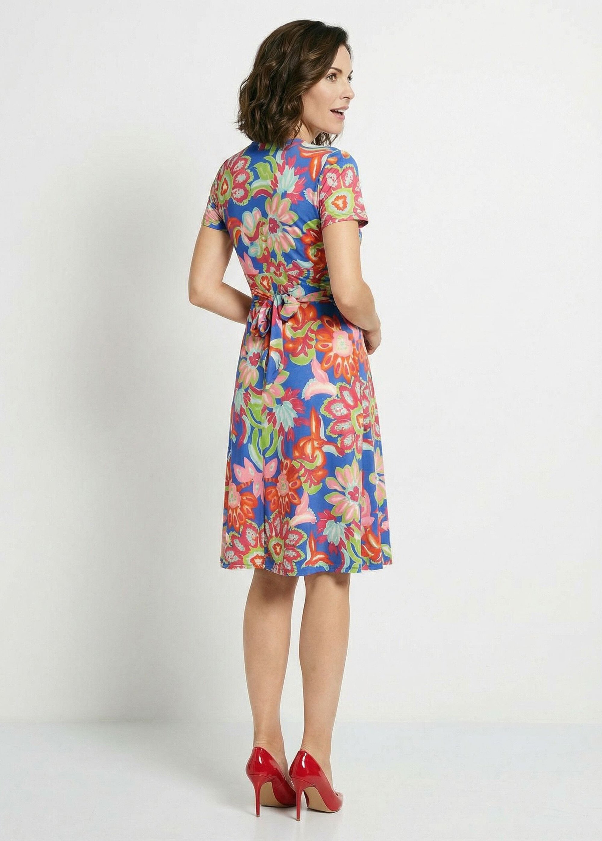 Robe courte cache-coeur imprimé fleurs